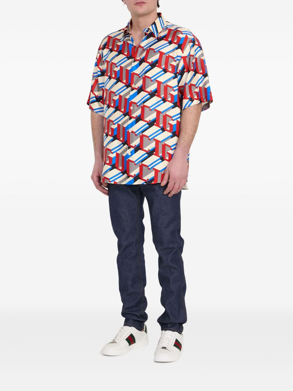logo-print silk shirt - 2