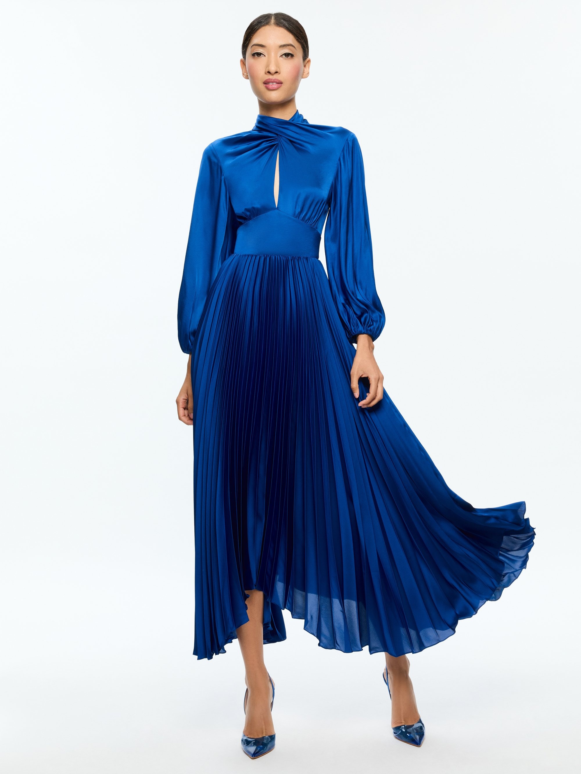 MAHOGANY TWIST NECK PLEATED MAXI DRESS - 2