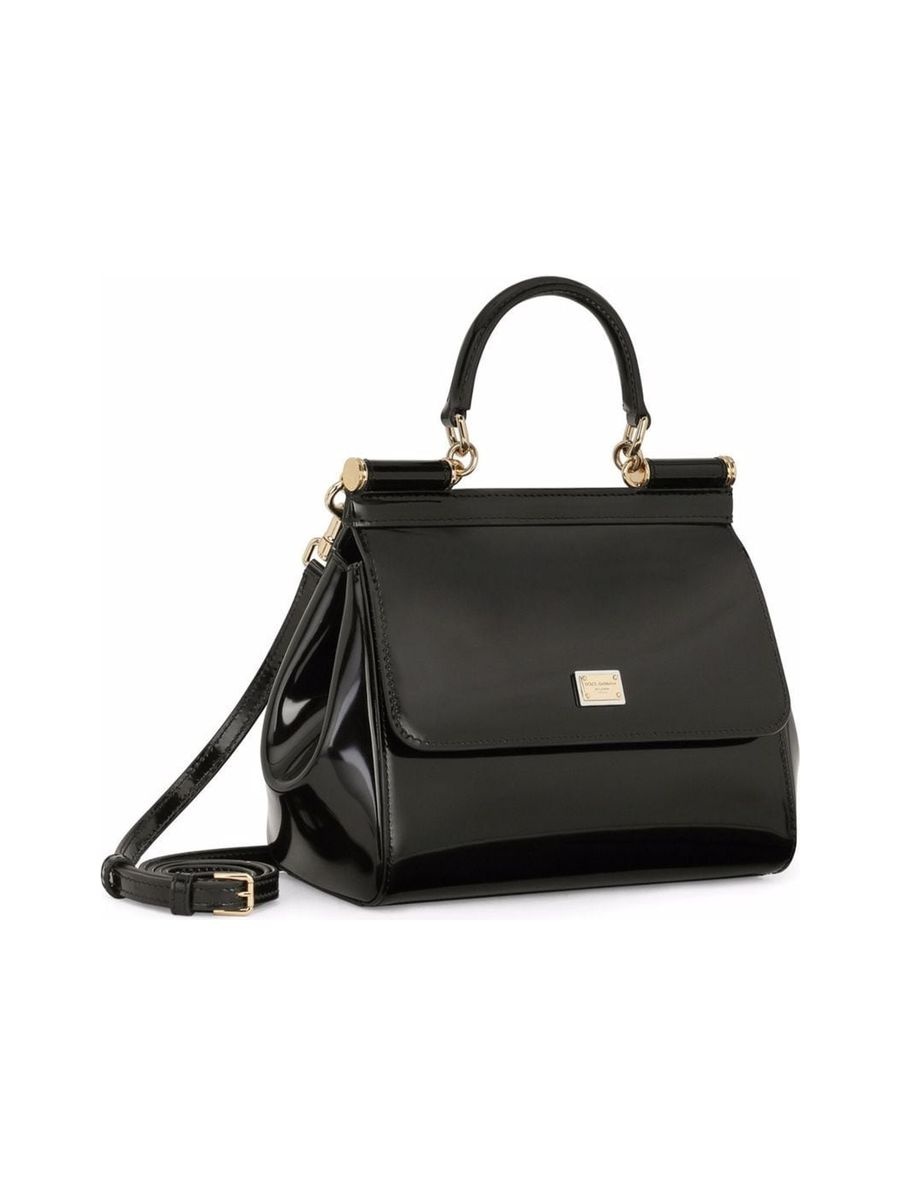 Polished Finish Goldtone Logo Plaque Handbag With Leopard Print Lining - 5