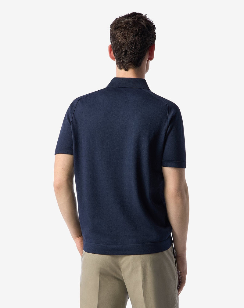 Navy blue button-up Pima cotton polo shirt 3