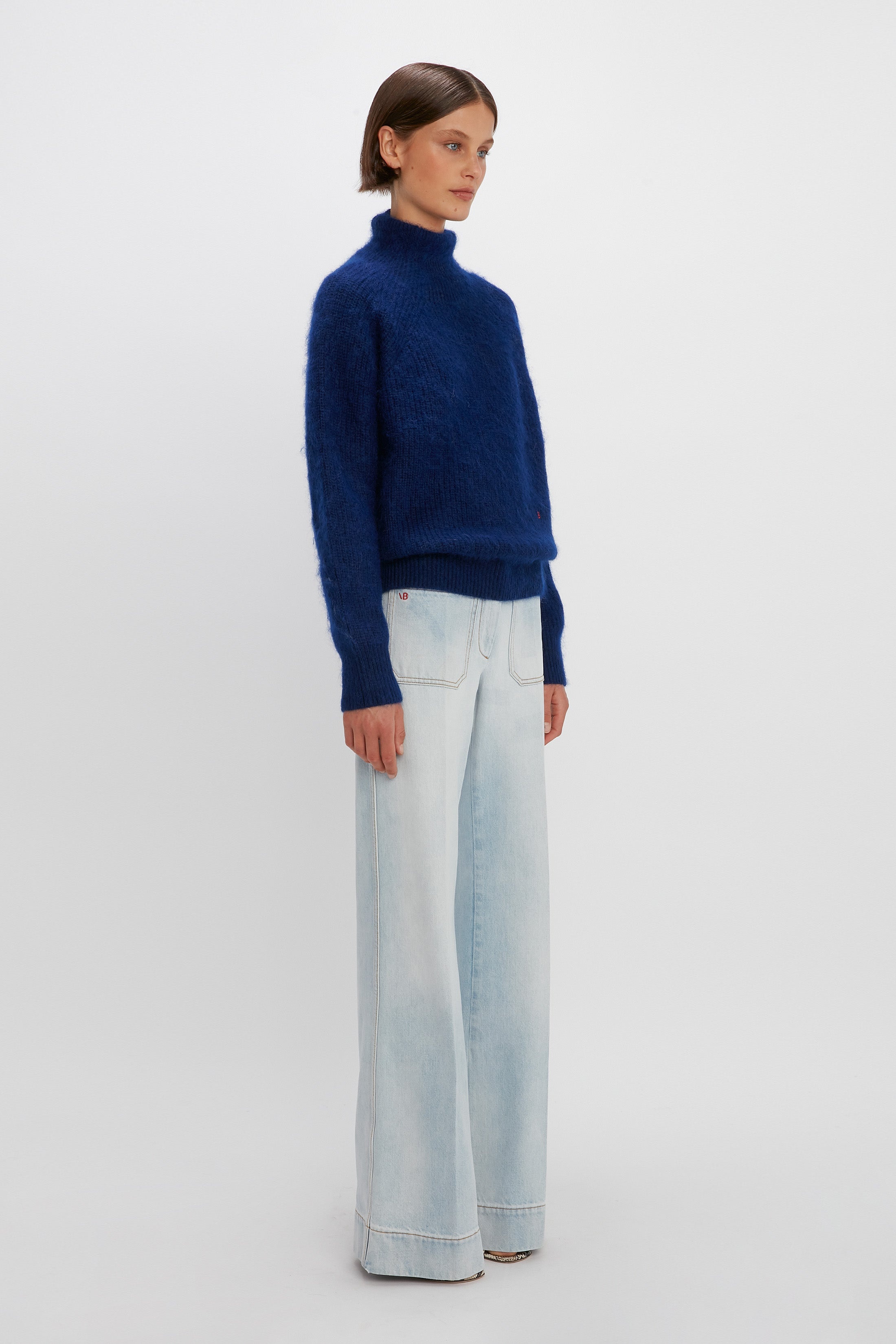 Polo Neck Jumper in Bright Navy - 3