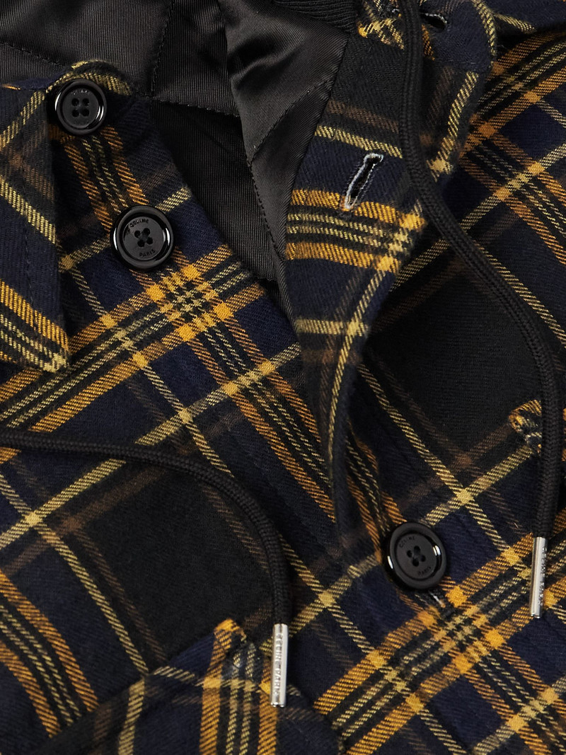 Logo-Print Jersey and Checked Cotton-Flannel Hooded Overshirt Navy 4