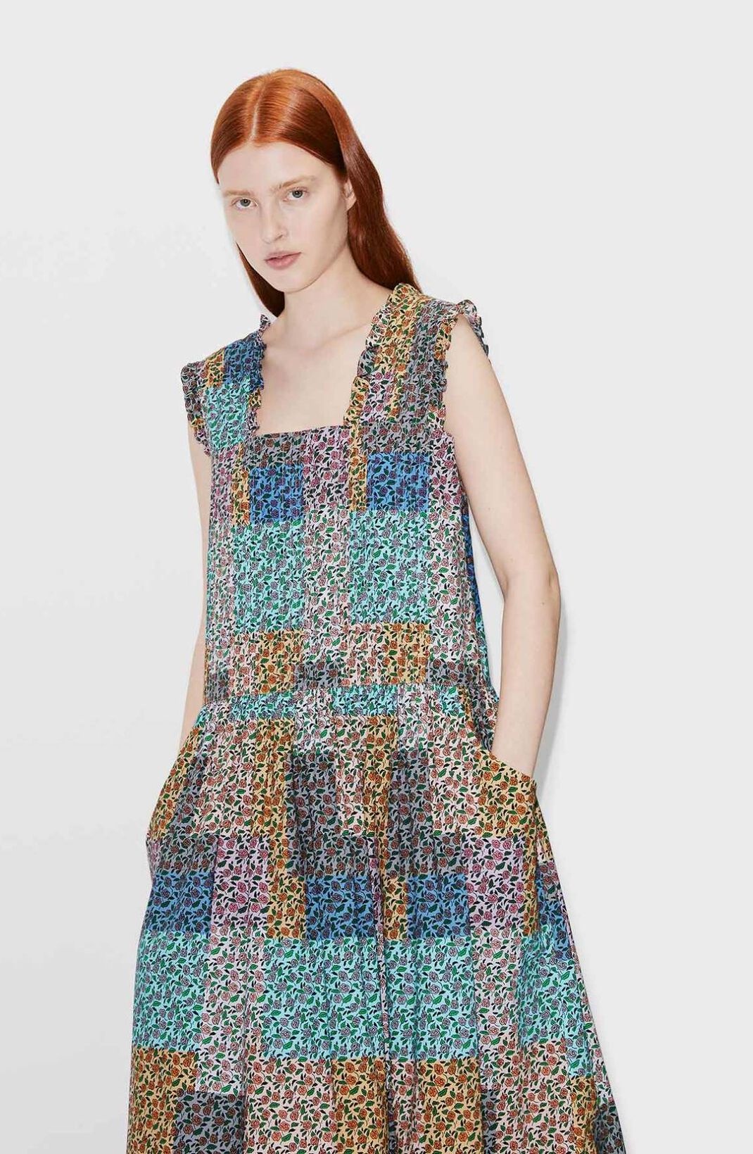 'Patchwork' pleated midi dress - 4