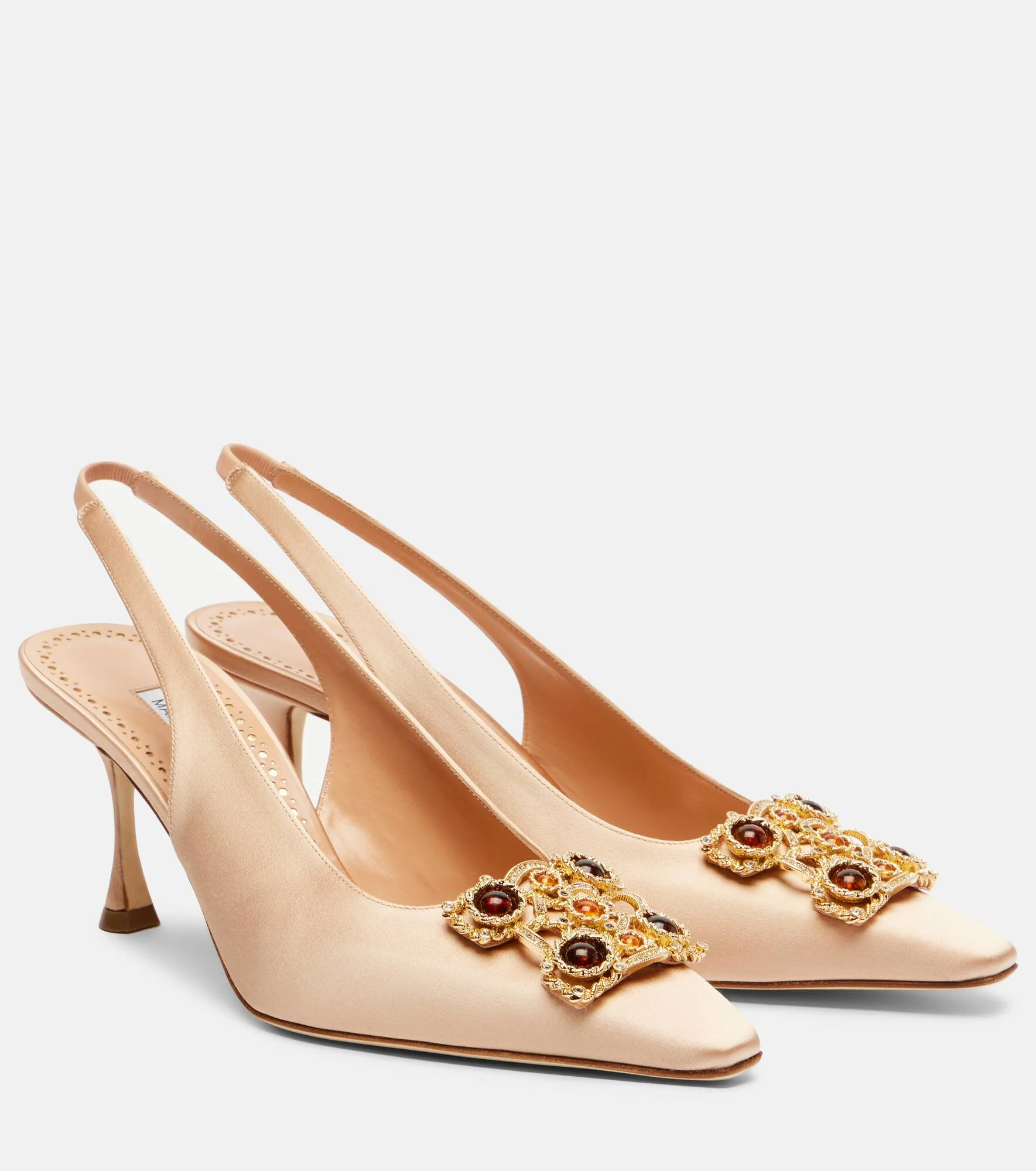 Cupida 70 embellished satin slingback pumps - 1