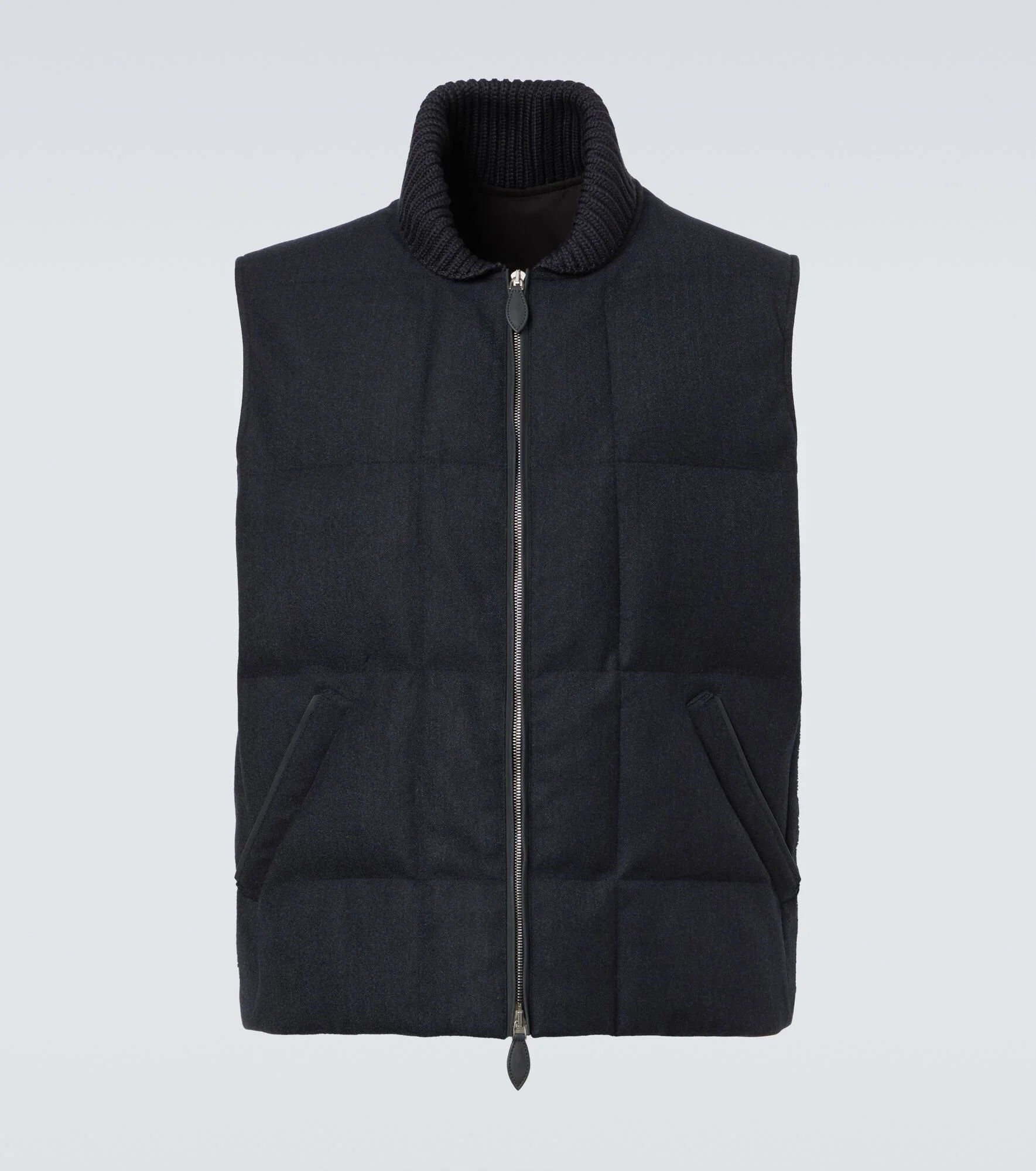 Leather-trimmed quilted wool-blend vest - 1