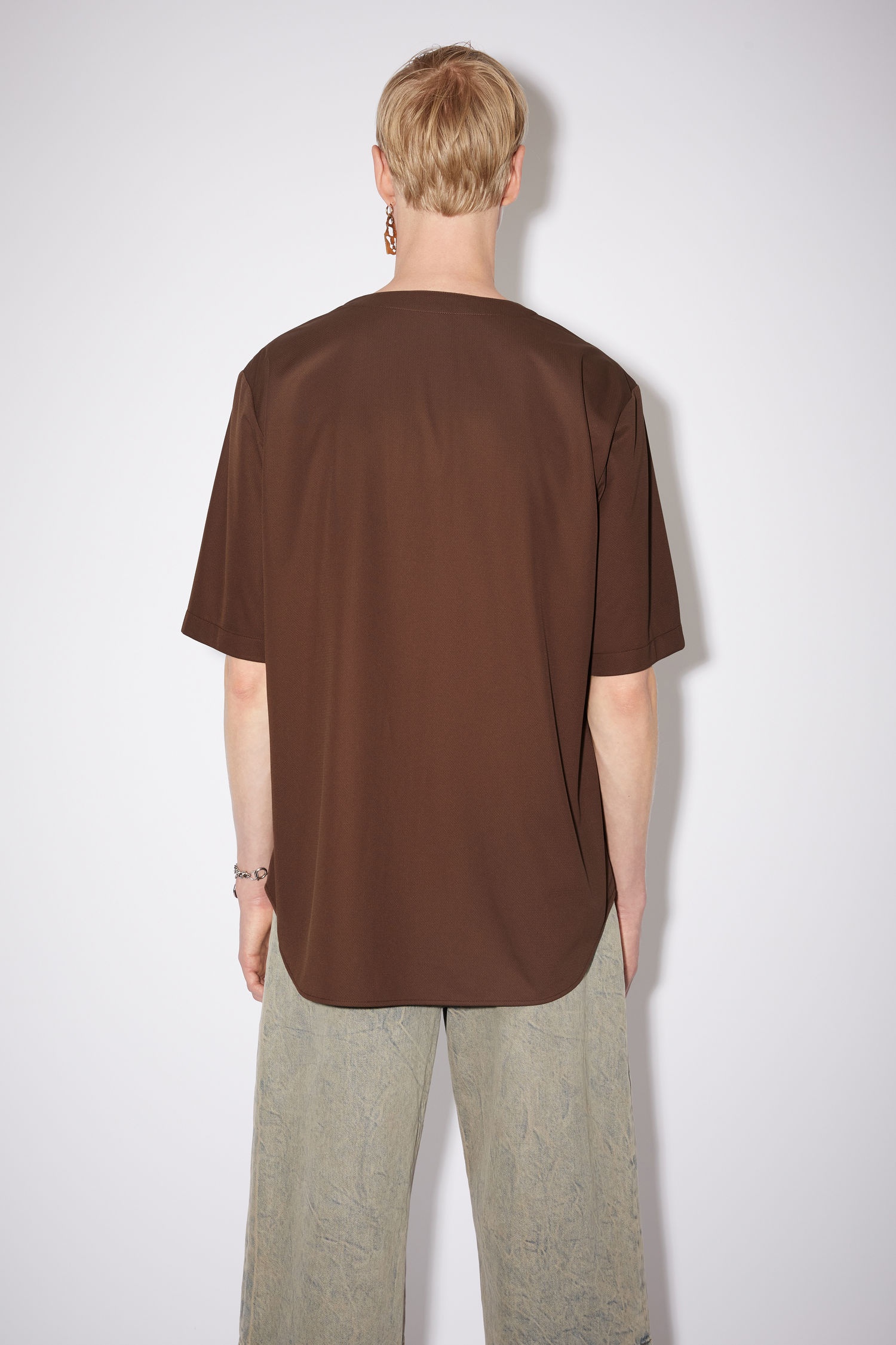 Collarless shirt - Dark brown - 3