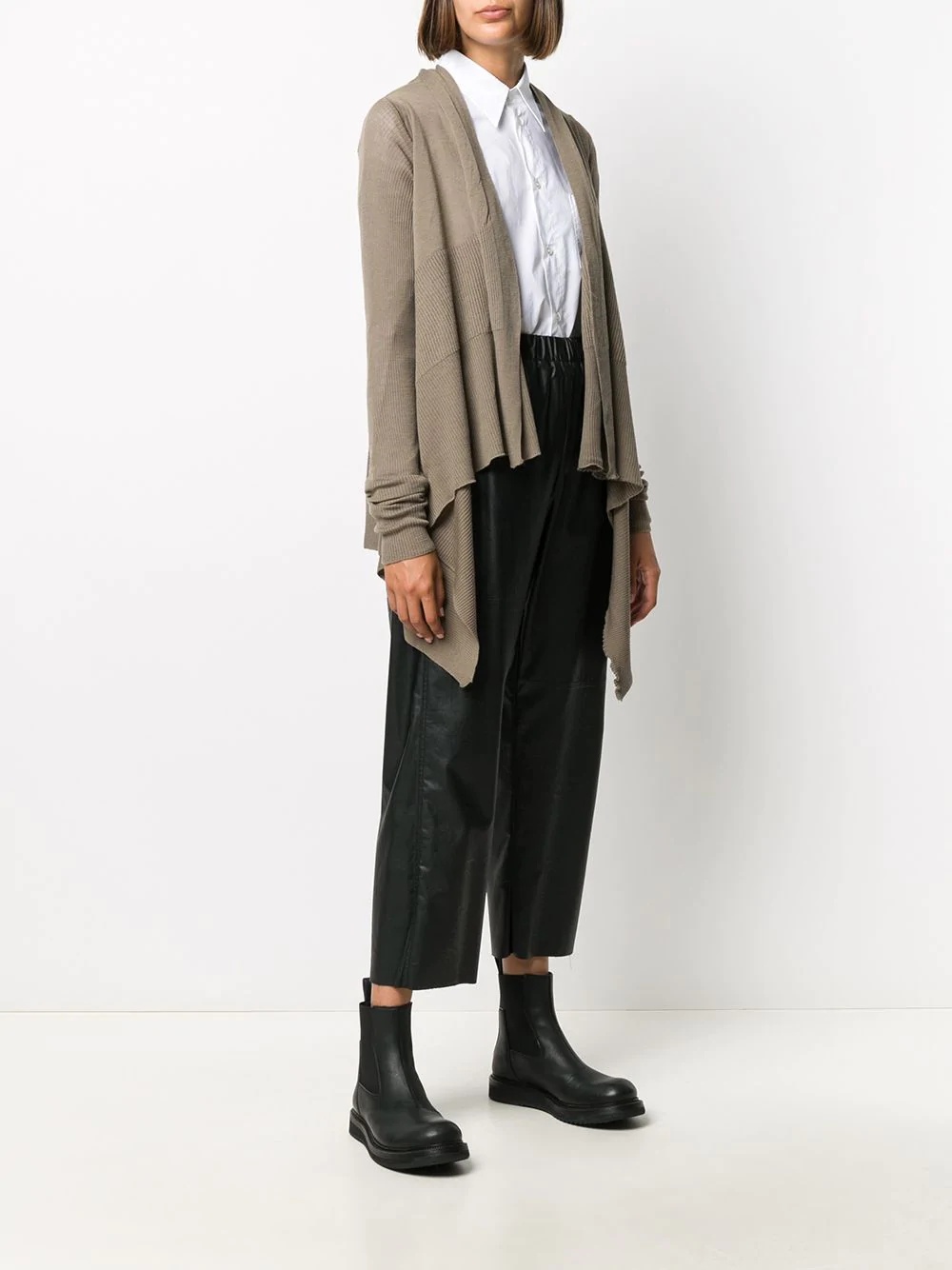 asymmetric hem ribbed panel cardigan - 3