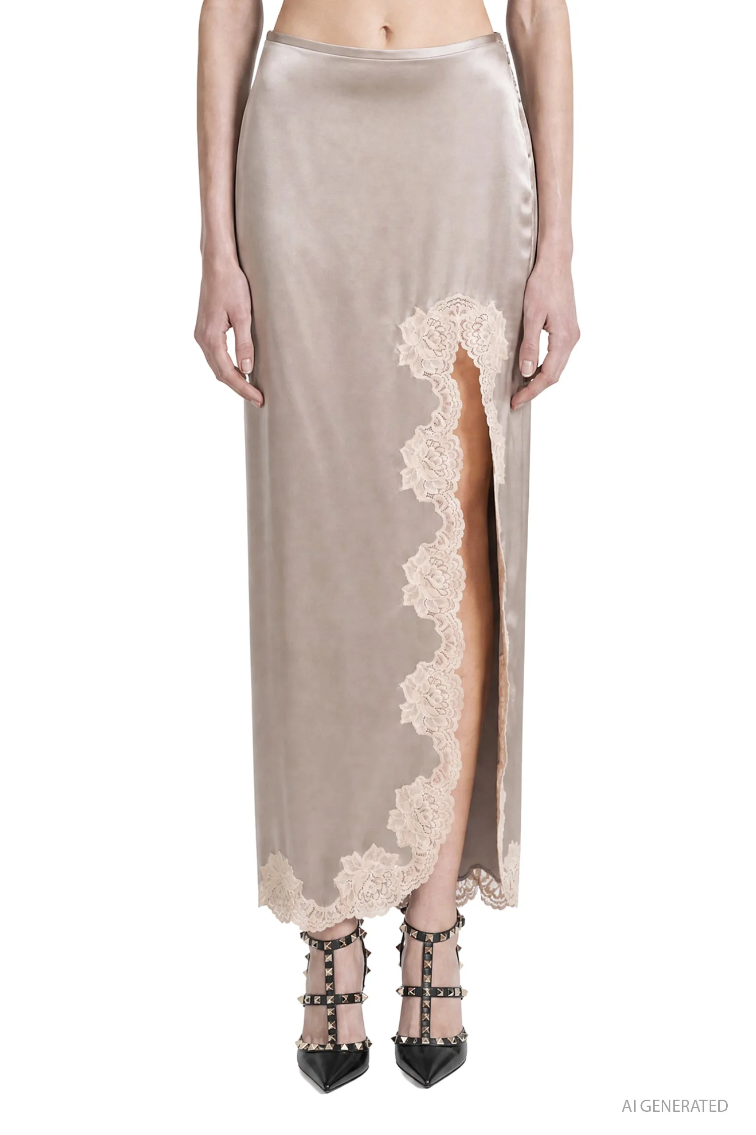Lace-trim Satin Skirt - 1