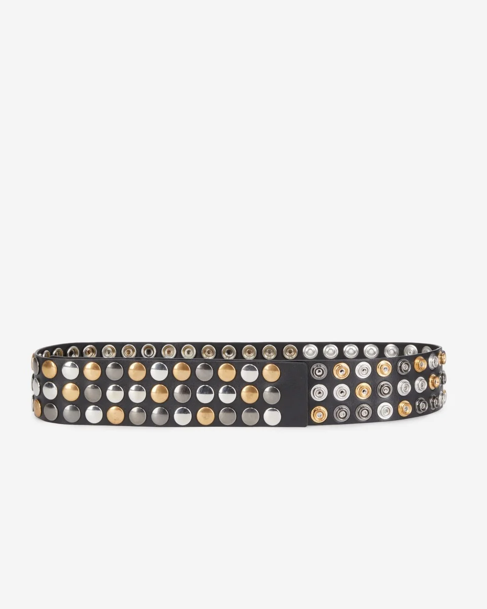 WIDE BLACK LEATHER BELT WITH PRESS STUDS - 1