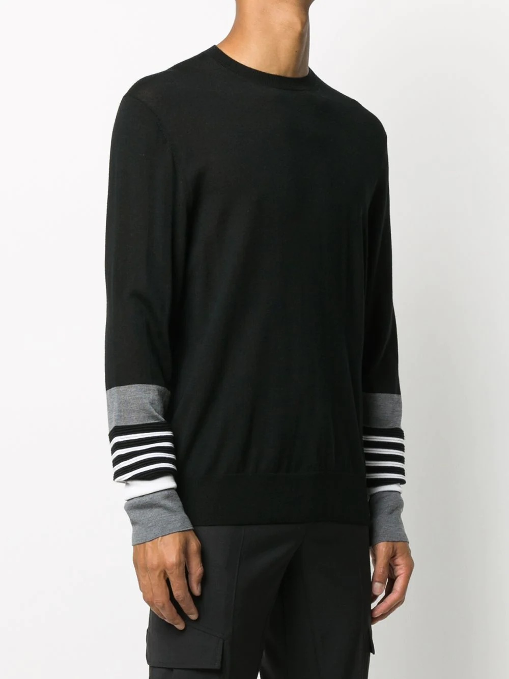 striped sleeves crew neck jumper - 3