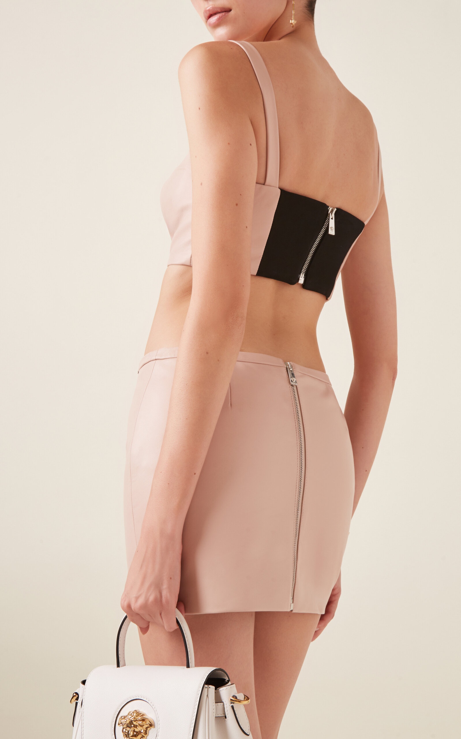 Cropped Leather Bustier Top pink - 4