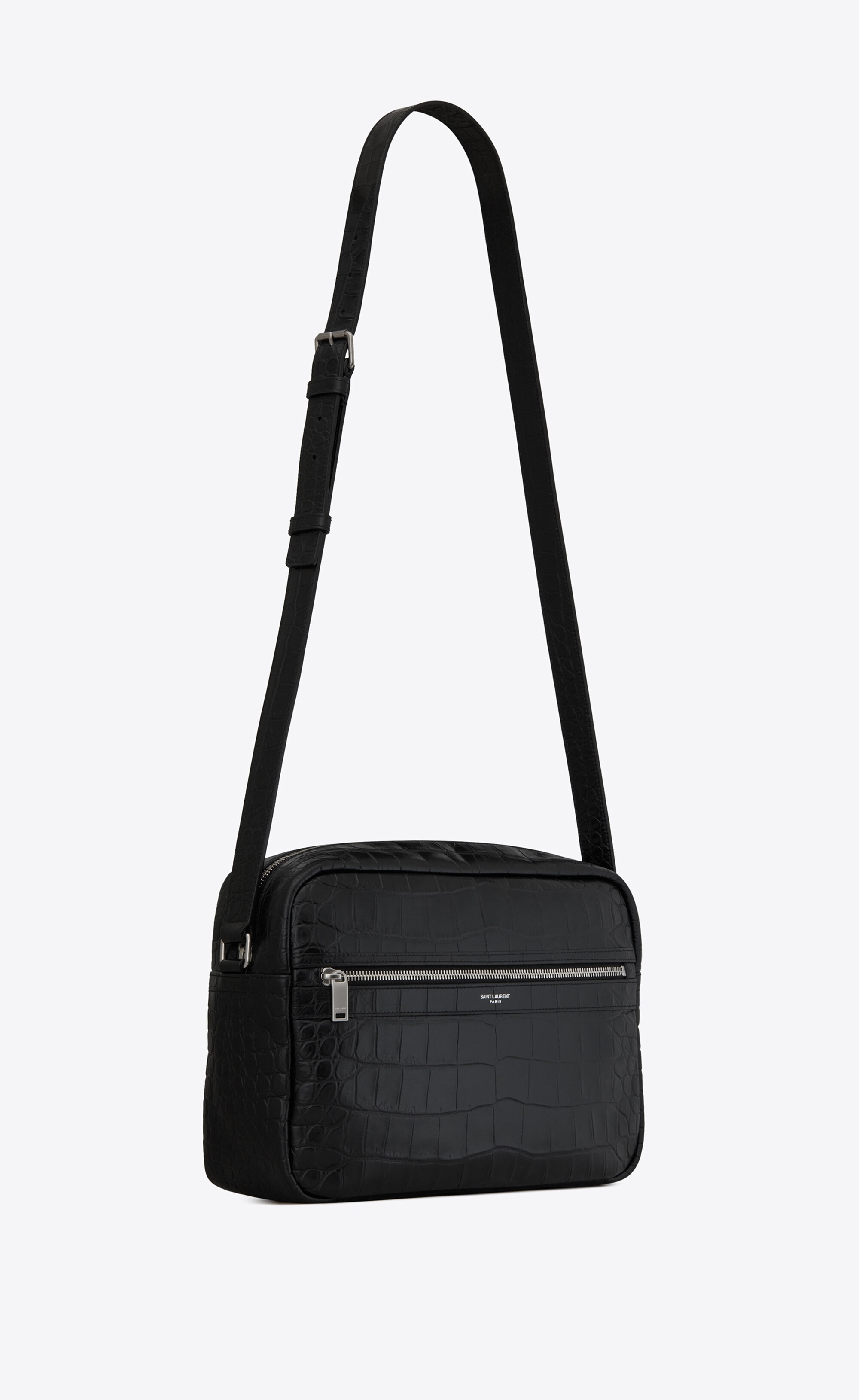 sid thin messenger bag in crocodile-embossed matte leather - 4