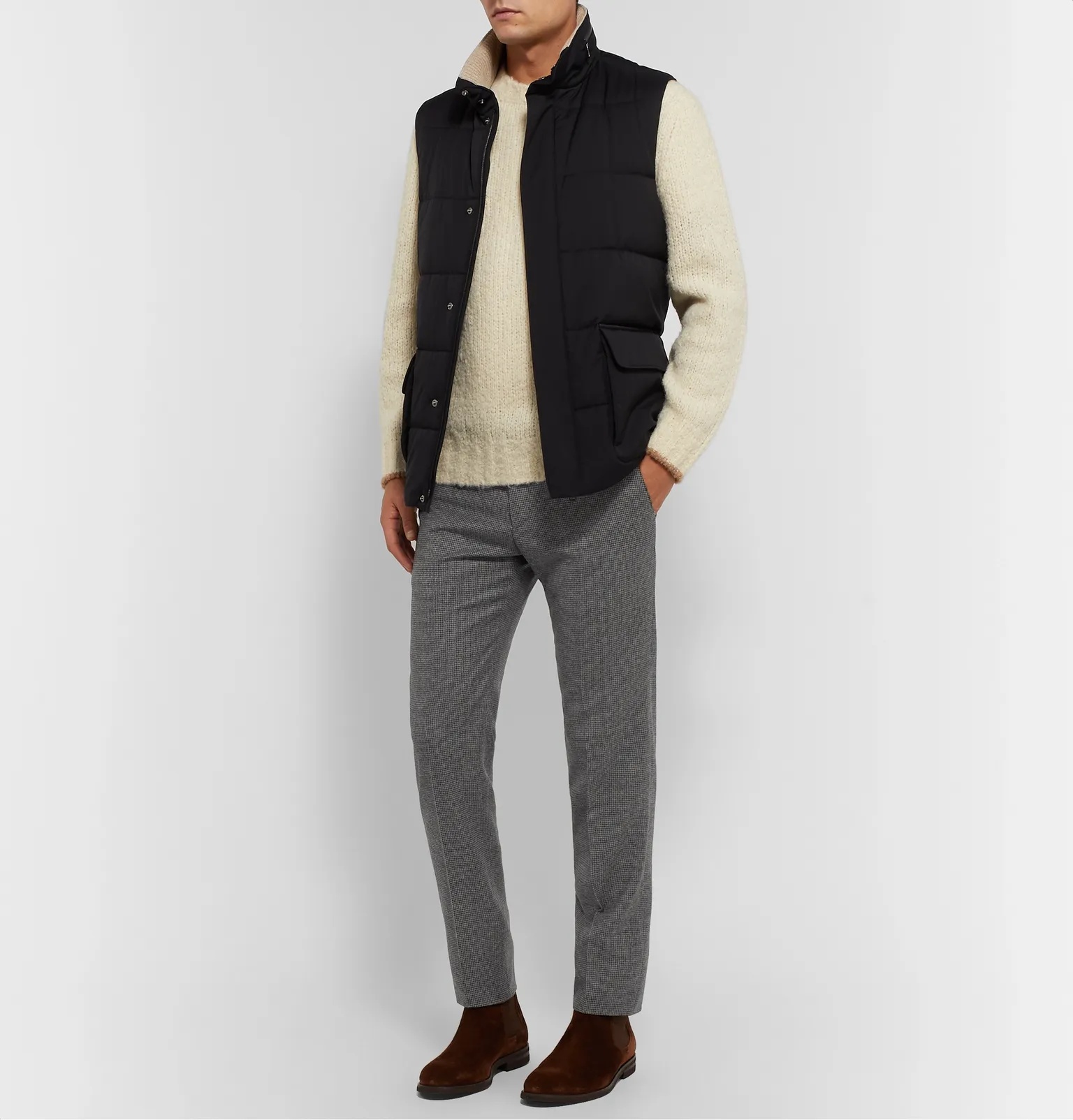 Grey Slim-Fit Puppytooth Wool and Cashmere-Blend Trousers - 2