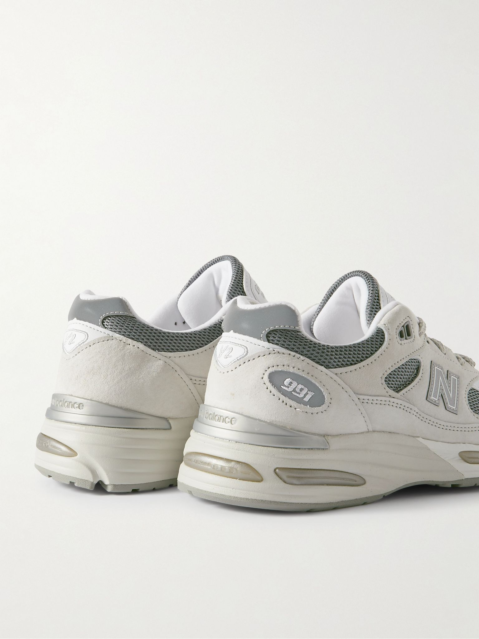 991v2 Logo-Embroidered Mesh and Faux Leather-Trimmed Suede Sneakers Gray - 5