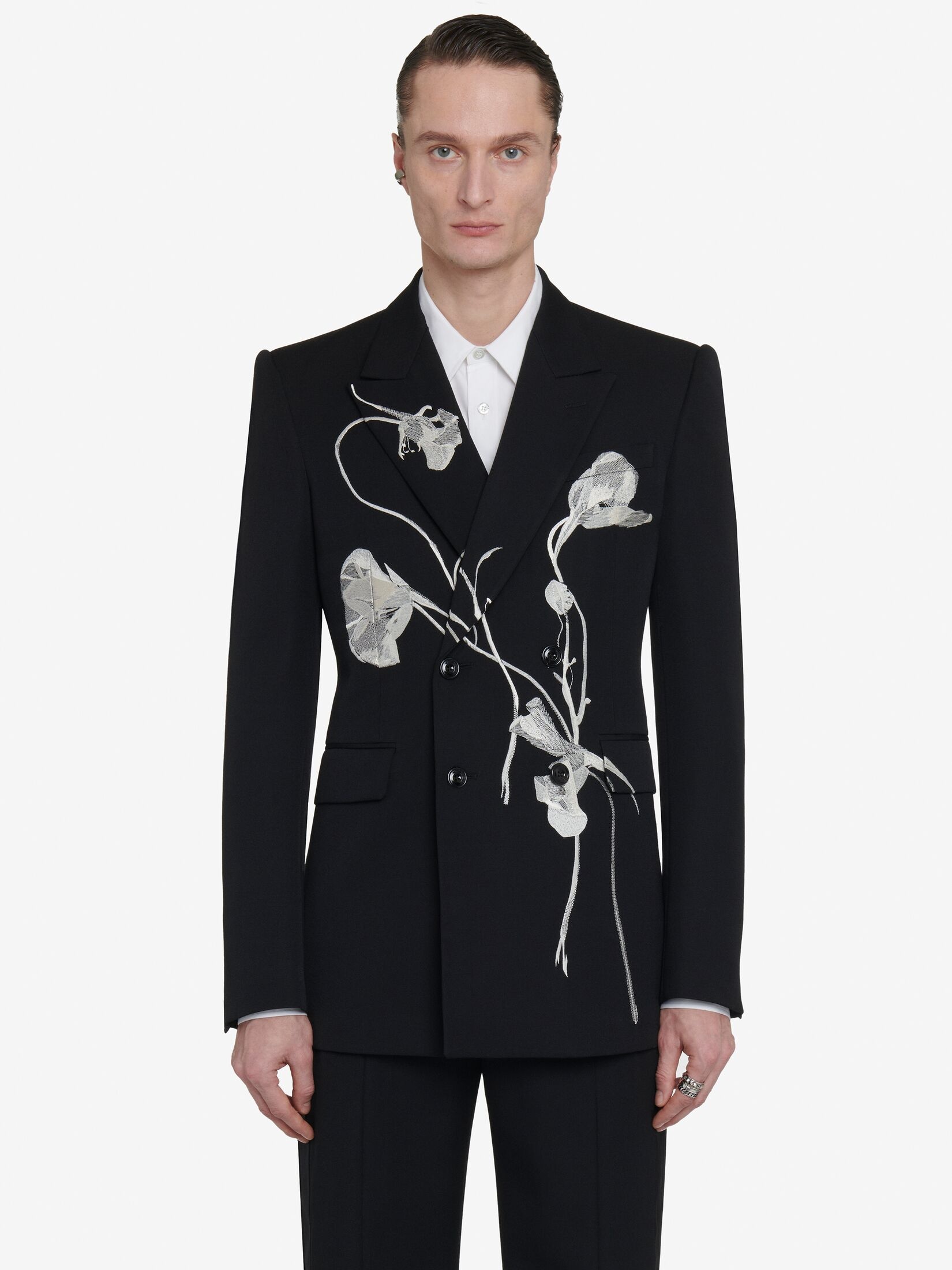 Men's Pressed Flower Double-breasted Jacket in Black - 6