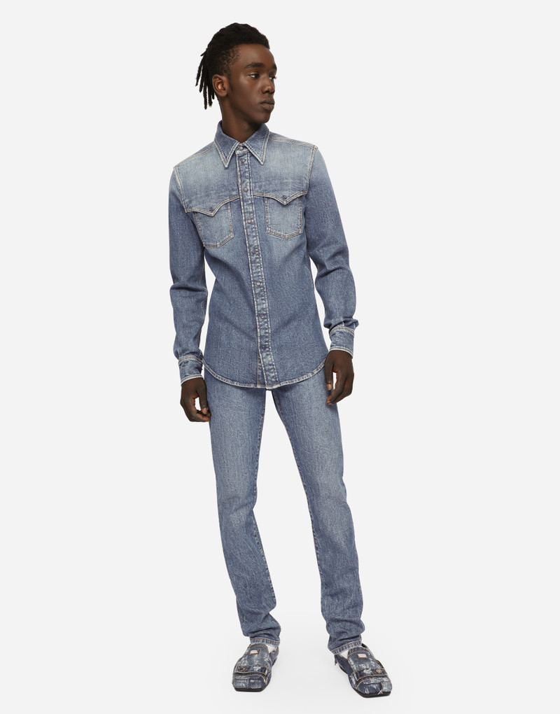 Dolce & Gabbana Light blue wash stretch denim shirt outlook