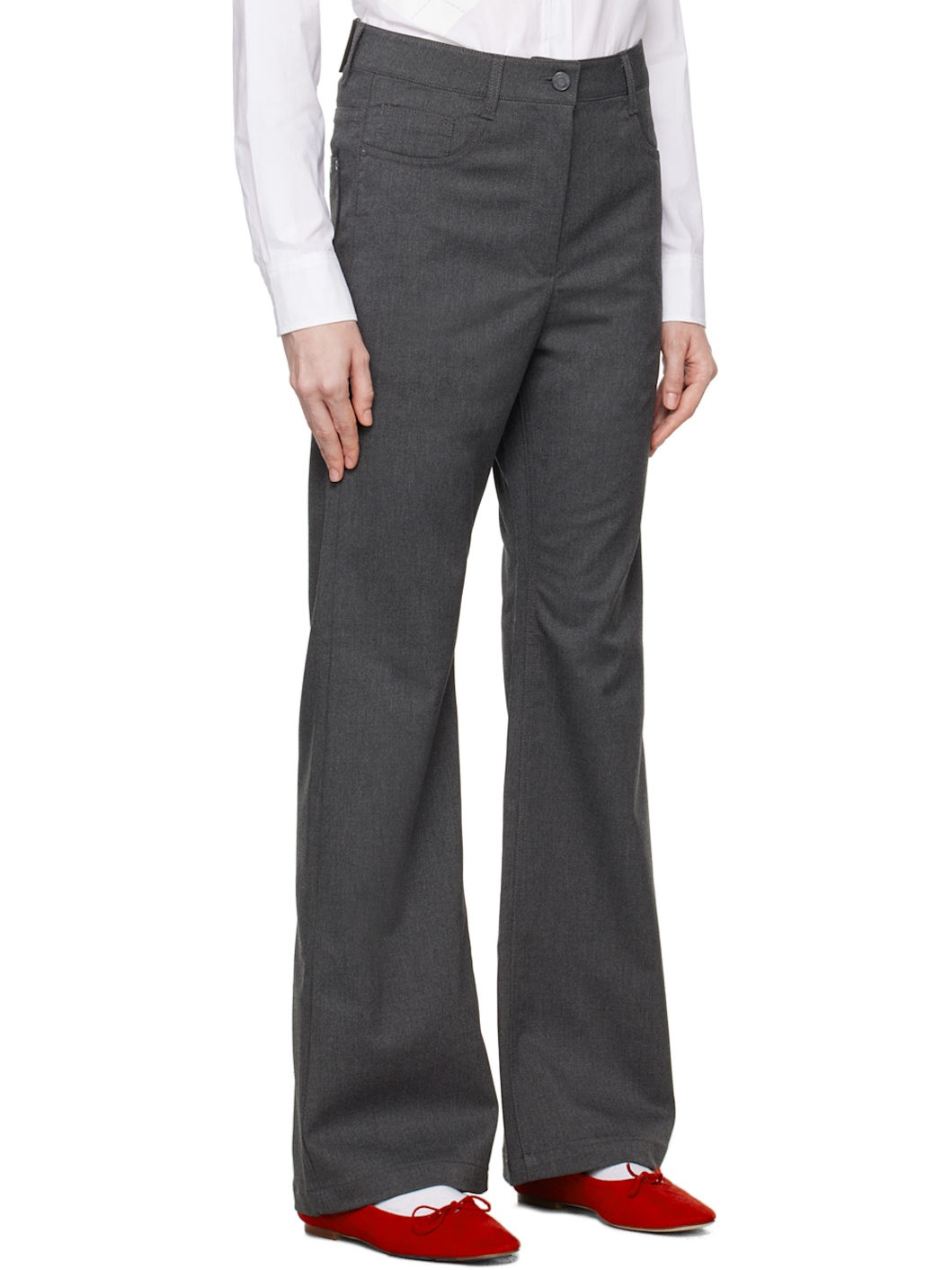 Gray Loose Bootcut Trousers - 2