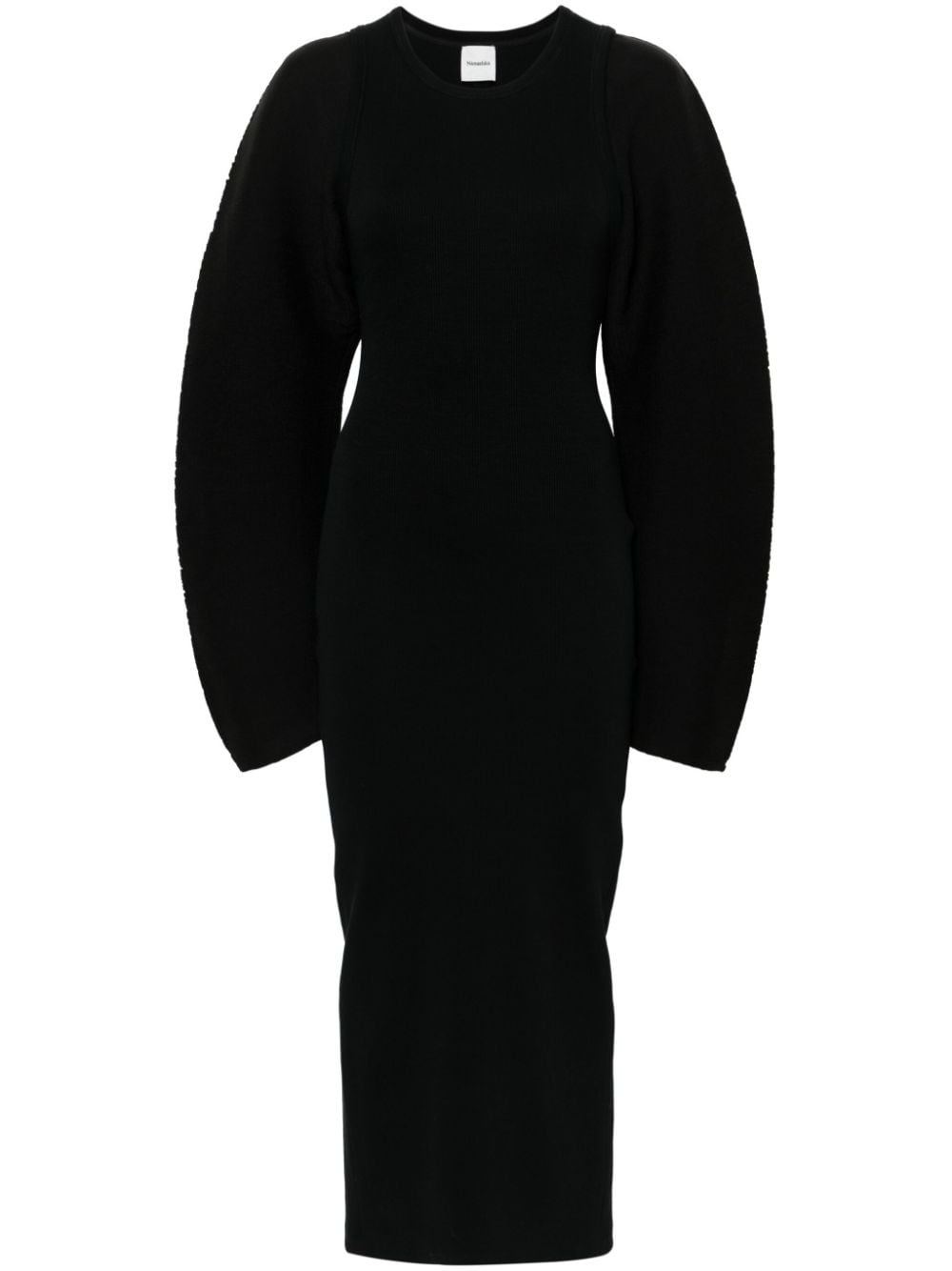 layered sculpted-sleeves midi dress - 1