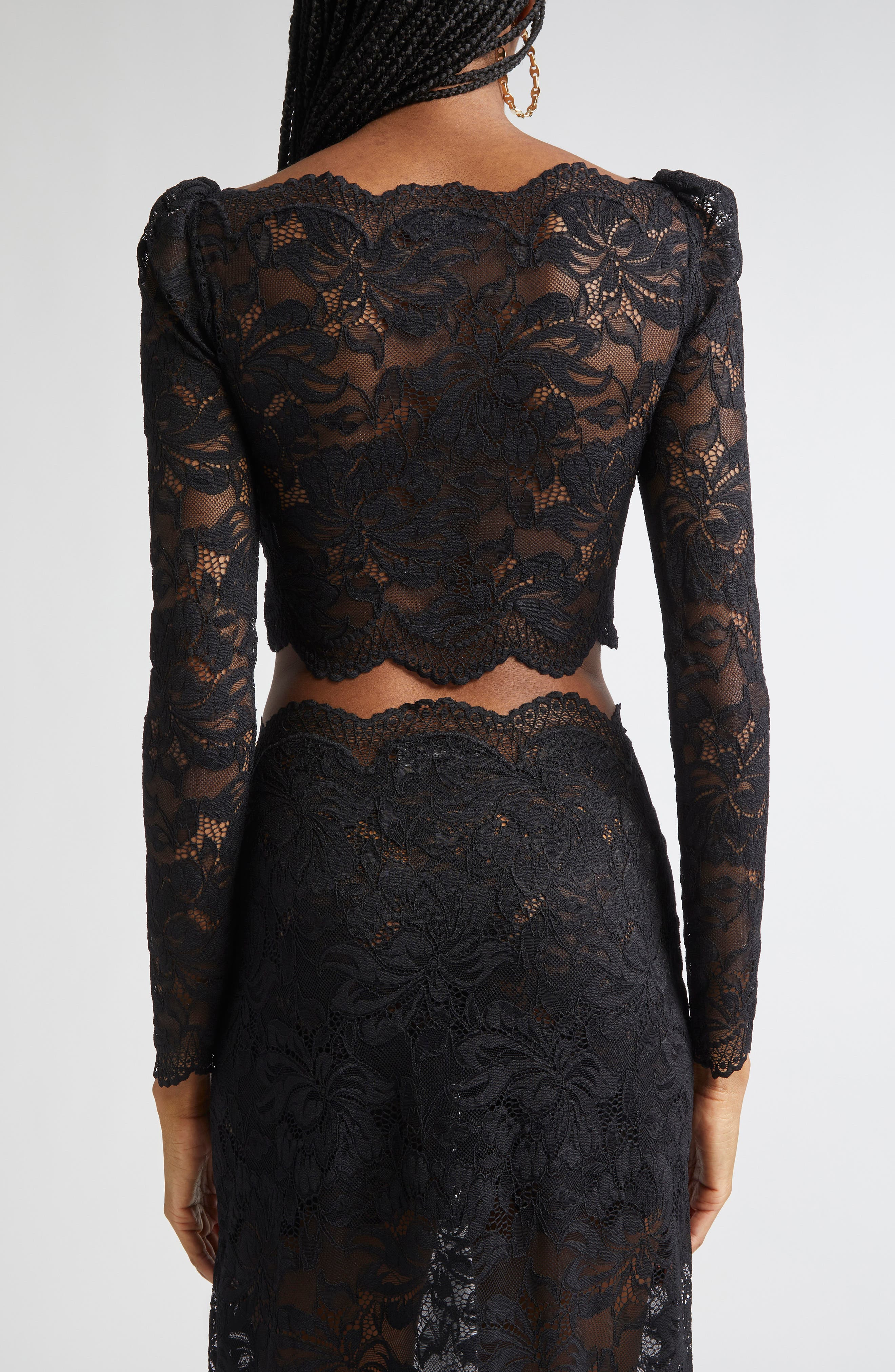 Rabanne Stretch Lace Crop Top in Black at Nordstrom - 3