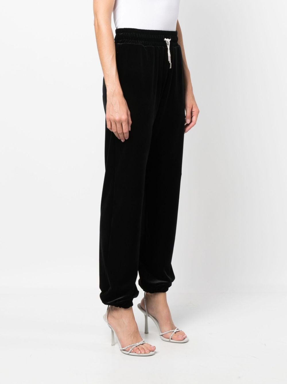 rhinestone-drawstring velvet track pants - 3