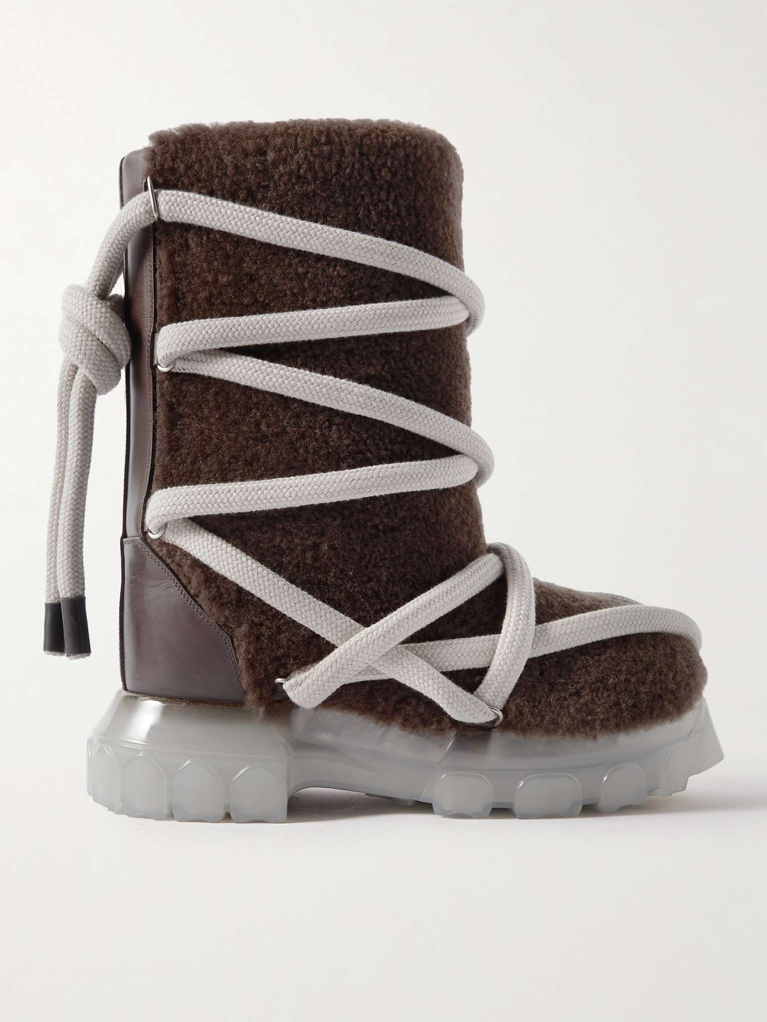 Rick Owens Lunar Tractor Leather Trimmed Shearling Boots REVERSIBLE