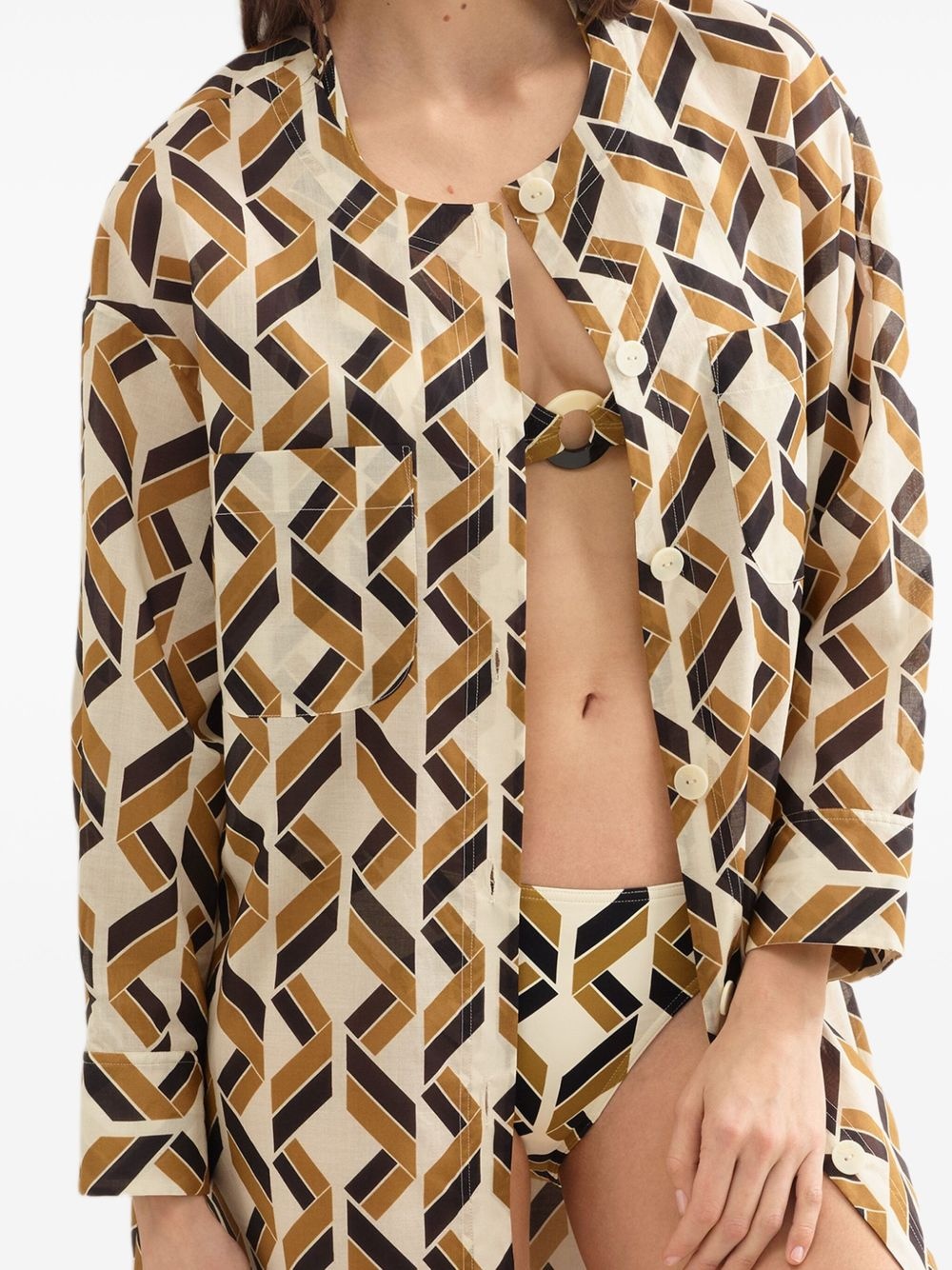 Espace logo-patch geometric-print shirt - 4