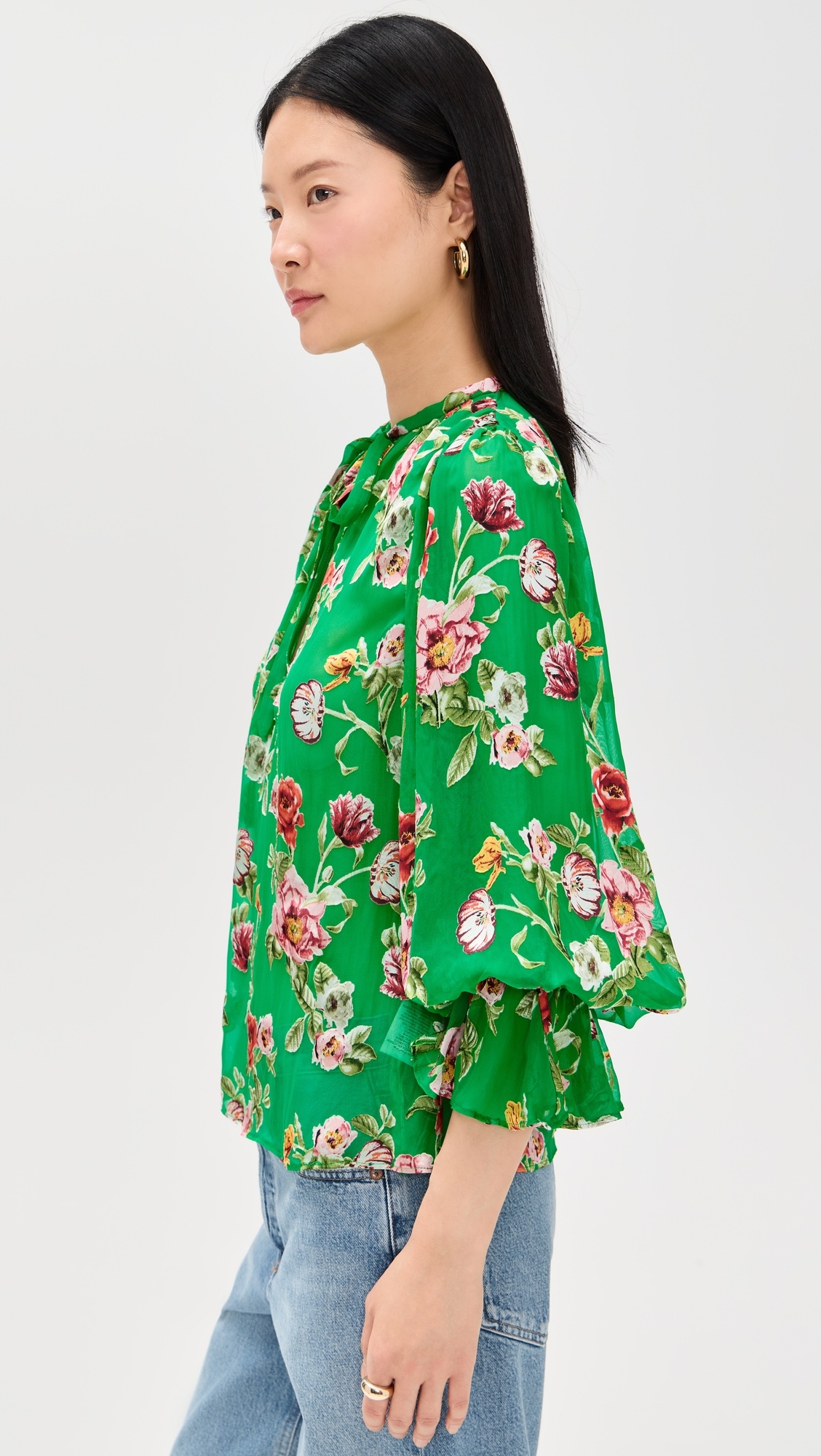 Moranne Tie Neck Blouson Ruffle Sleeve Top - 3