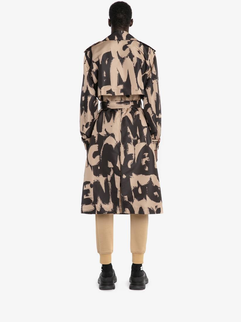 Mcqueen Graffiti Trench Coat in Black/beige - 4