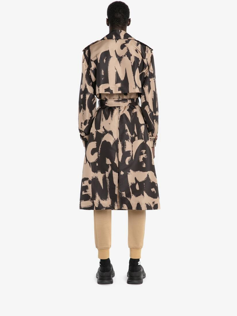 Mcqueen Graffiti Trench Coat in Black/beige 4