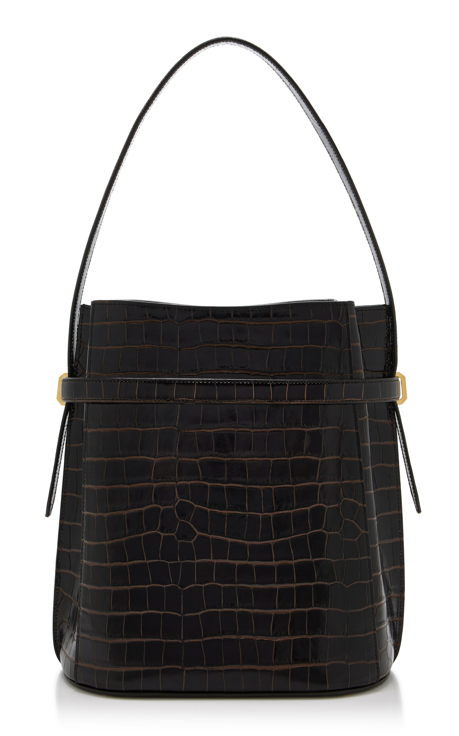 Belted Croco-embossed Bucket Bag brown - 4