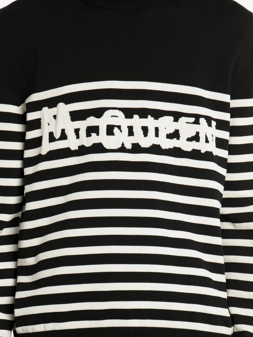 Mcqueen Graffiti Striped Sweatshirt in Black/ivory - 5