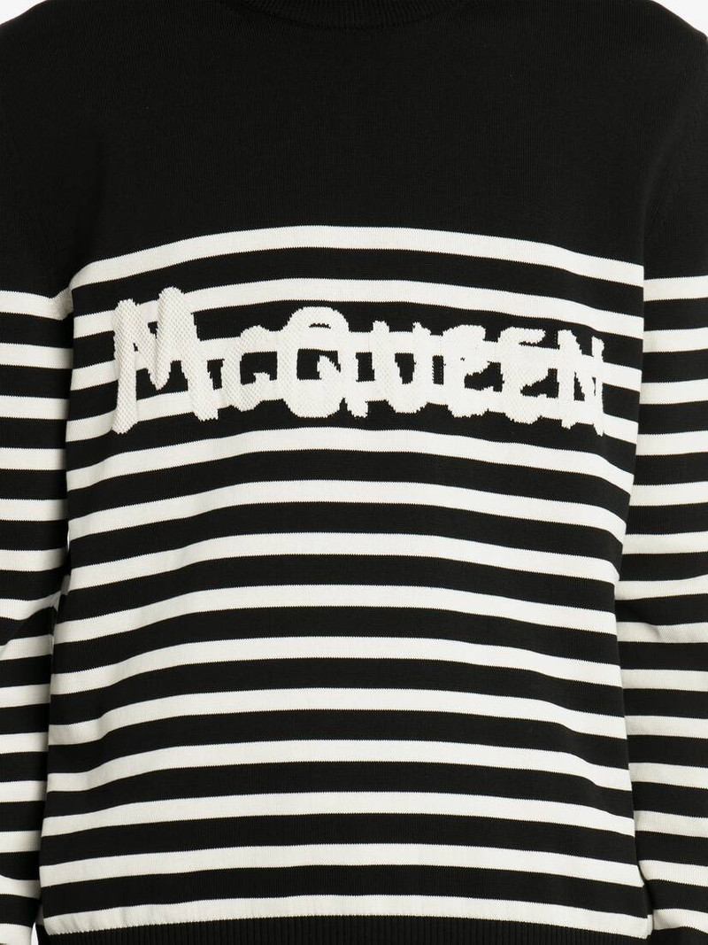 Mcqueen Graffiti Striped Sweatshirt in Black/ivory 5