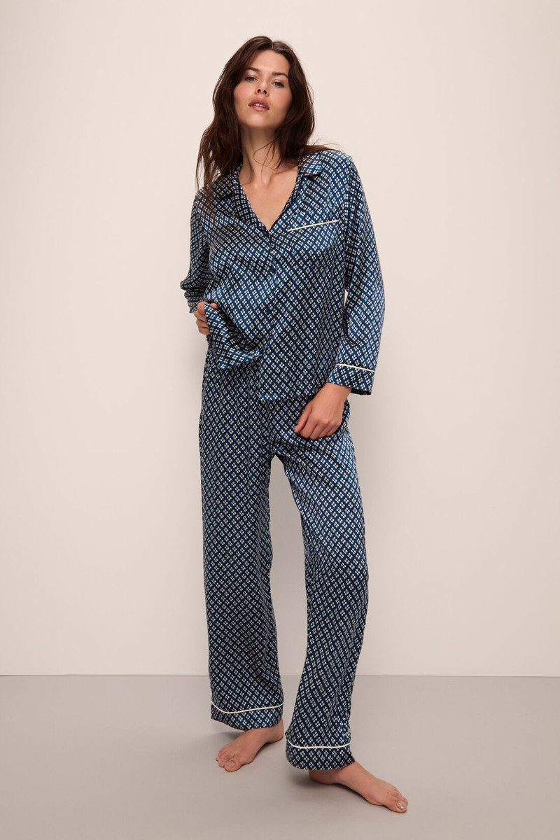 eberjey Inez Washable Silk Printed Long PJ Set outlook