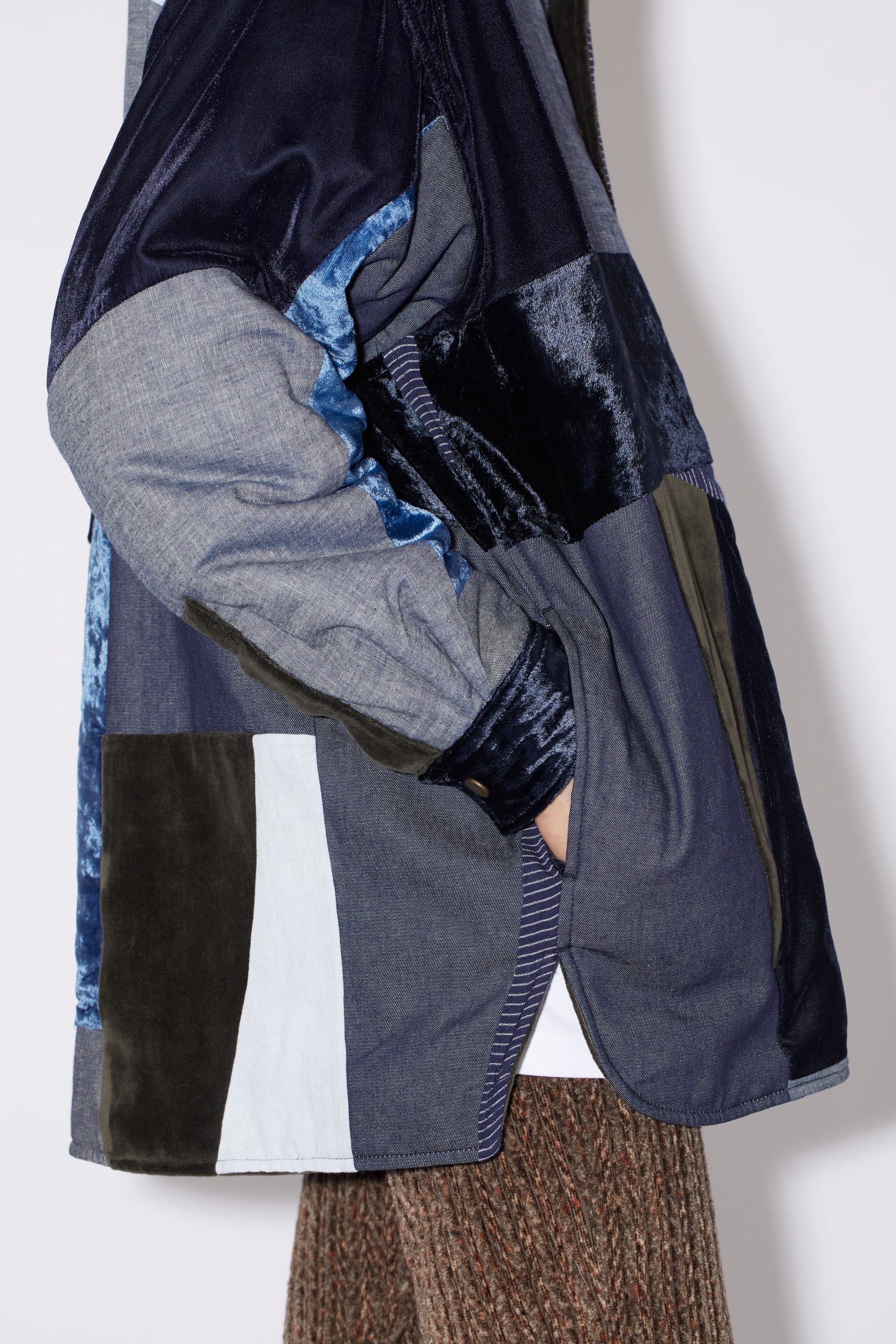 Patchwork button-up overshirt - Denim Blue - 5