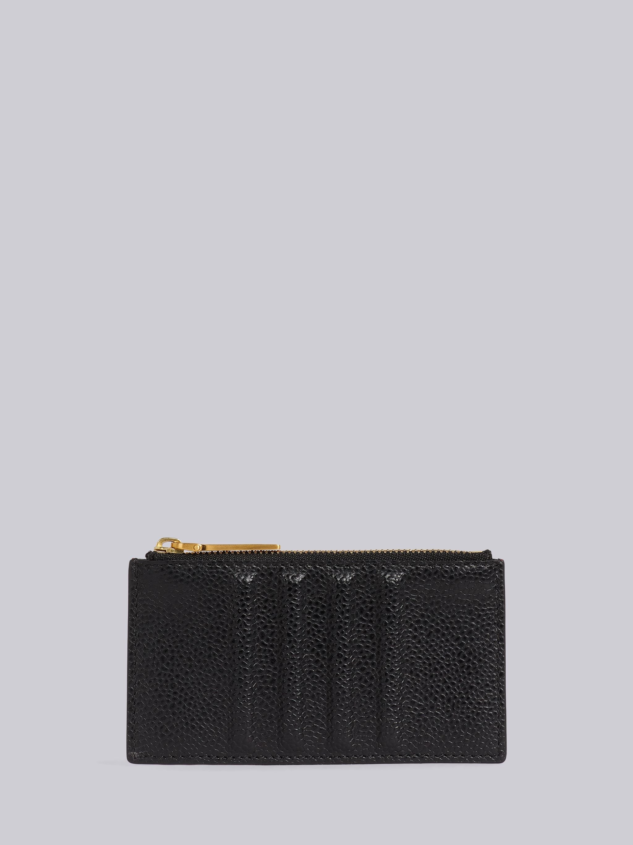 Black Pebble Grain Leather Debossed 4-Bar Zippered Card Wallet - 1