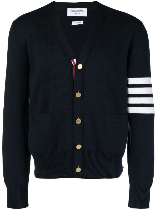 THOM BROWNE - Men Milano Stitch V Neck Cotton Crepe Cardigan - 5