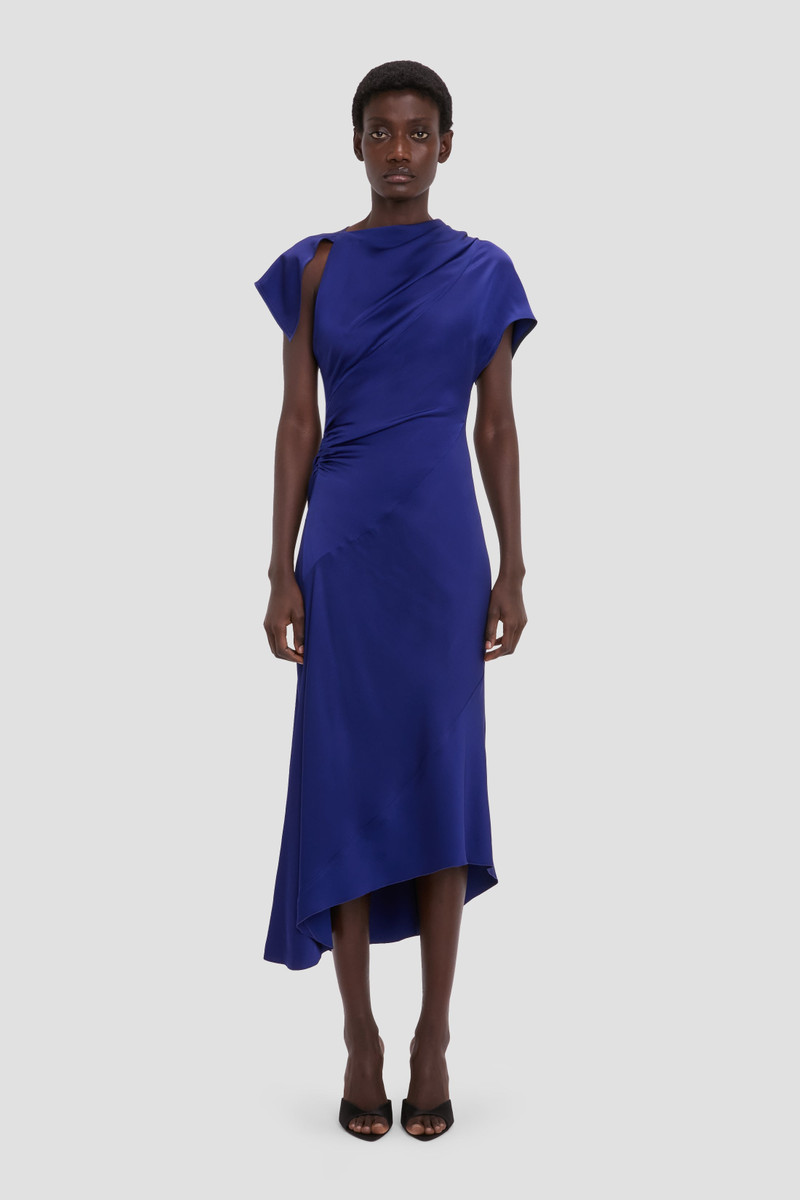 Victoria Beckham Asymmetric Twist Dress In Bright Indigo outlook