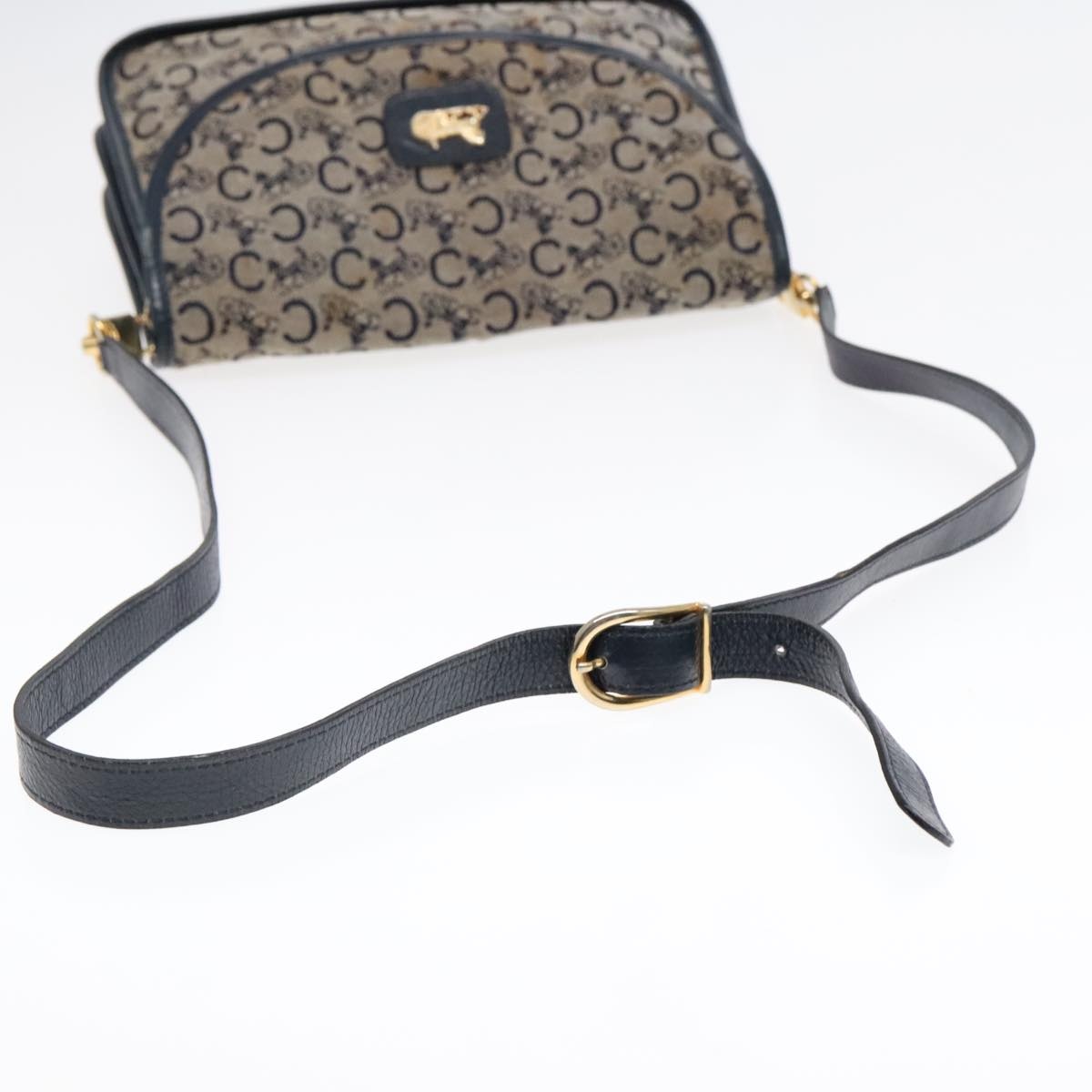 CELINE C Sulky Shoulder Bag Canvas Navy Gold - 7