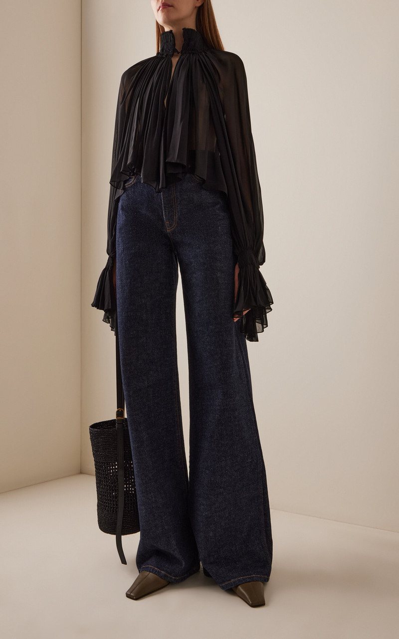 KHAITE Dane Mid-Rise Stretch Denim Wide-Leg Jeans dark wash outlook