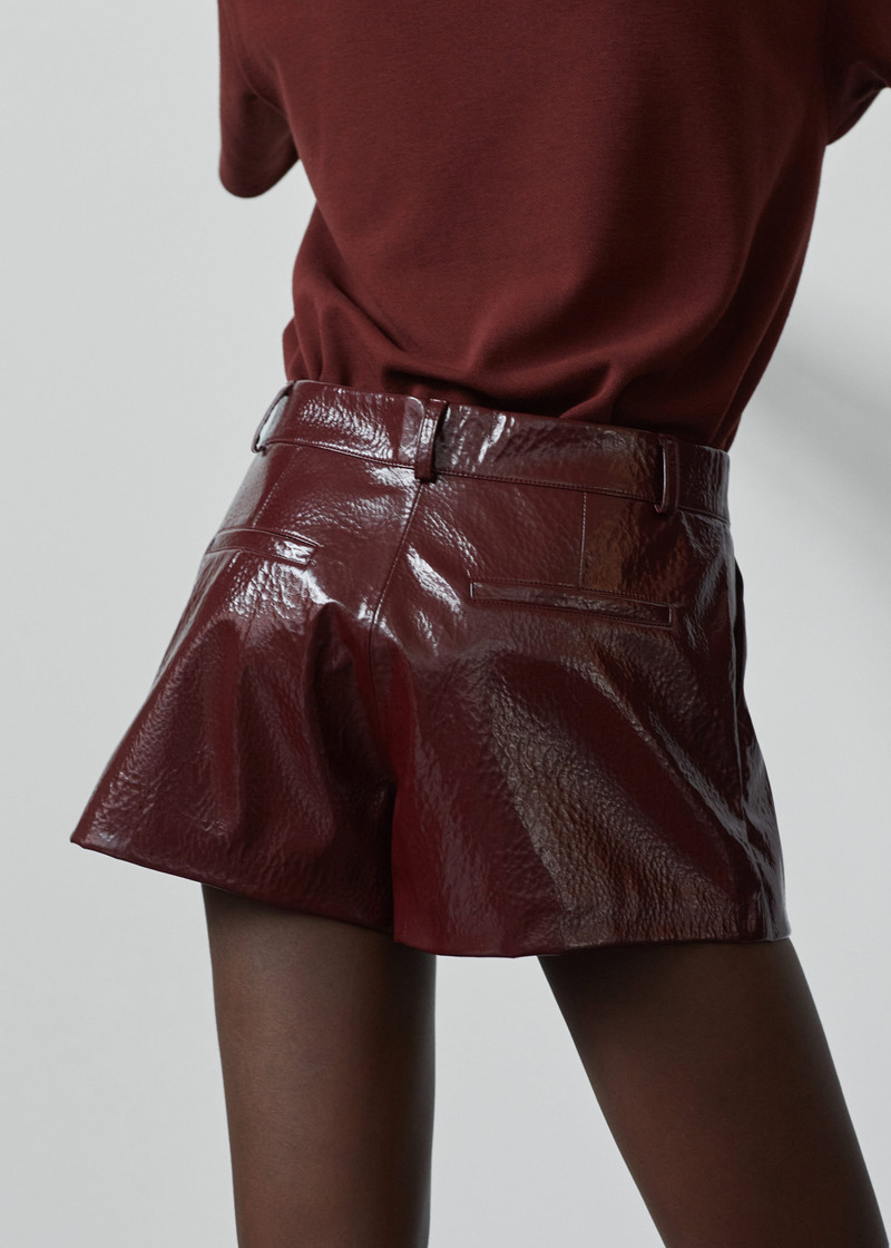 Kate Crackled Faux Leather Mini Shorts - Burgundy 5