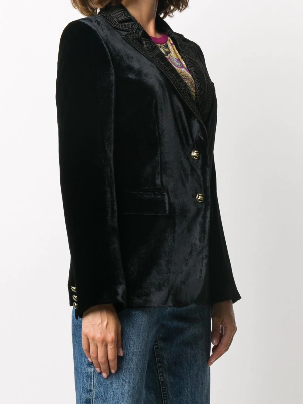 textured style embroidered lapel blazer - 3