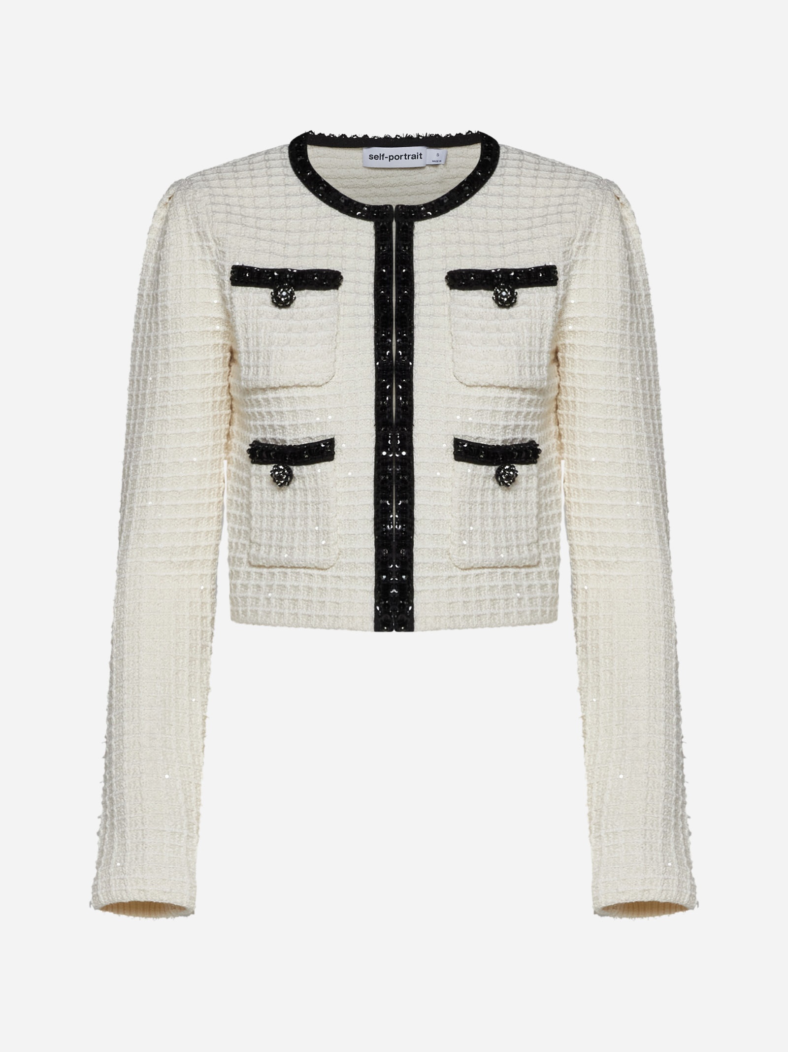 ジャケット SELF PORTRAIT TEXTURED KNIT CARDIGAN WITH EMBELLISHMENTS Cream Textured Knit Embellished Cardigan – self-portrait-EU