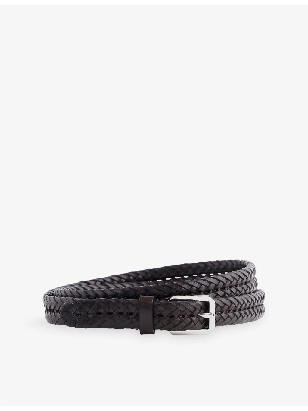 Woven Leather Bevelled-Buckle Belt - 1