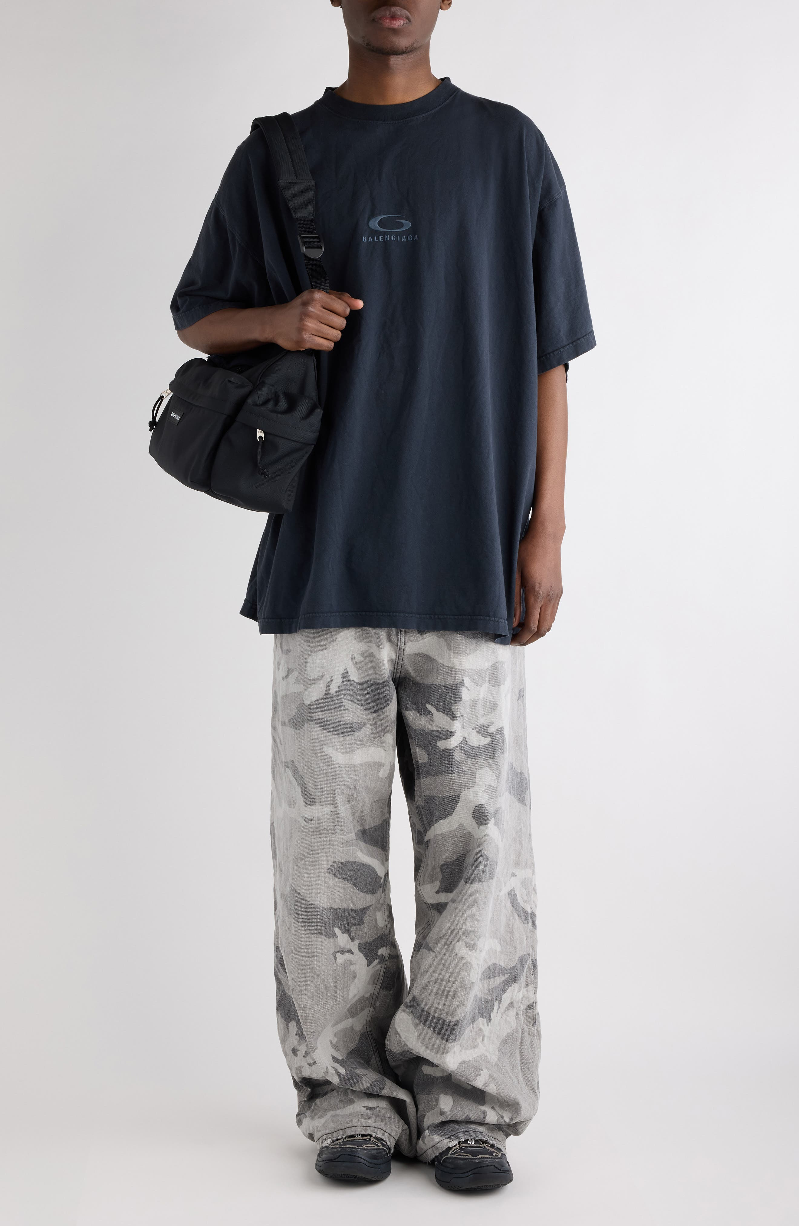 Balenciaga Loop Sports Icon Oversize Cotton T-Shirt in 1041 Faded Washed Black at Nordstrom - 2
