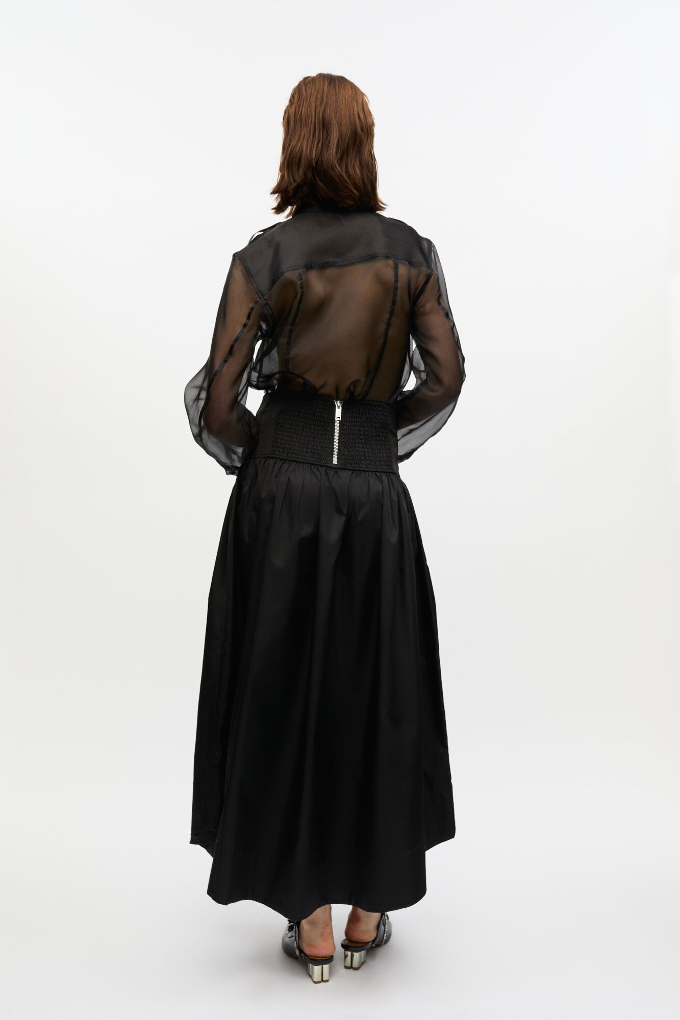BLACK DUCHESSE NYLON LONG POCKET SKIRT - 3