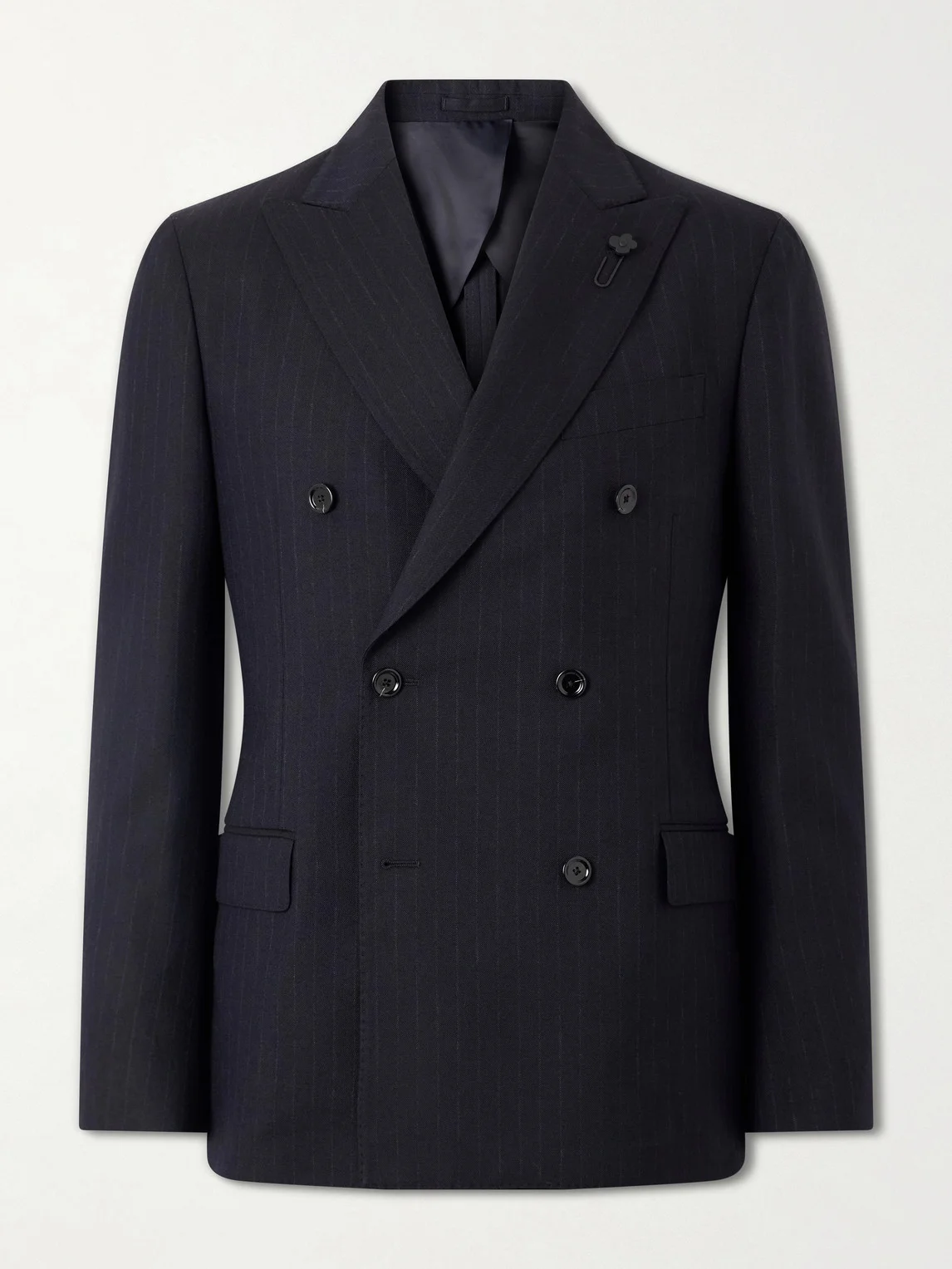 Double-Breasted Pintriped Wool Suit Jacket - 1