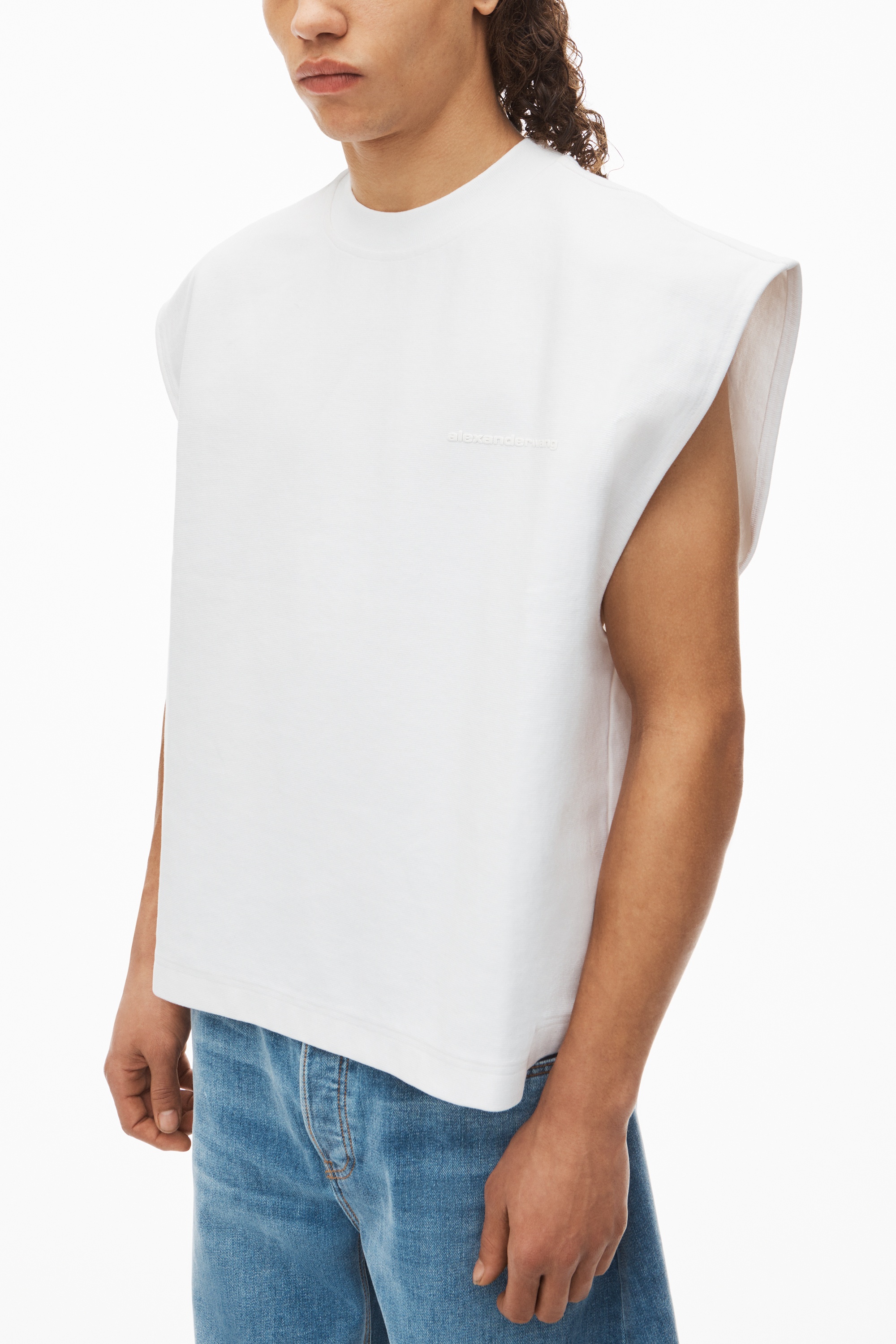 puffed logo muscle tank top in cotton - 3