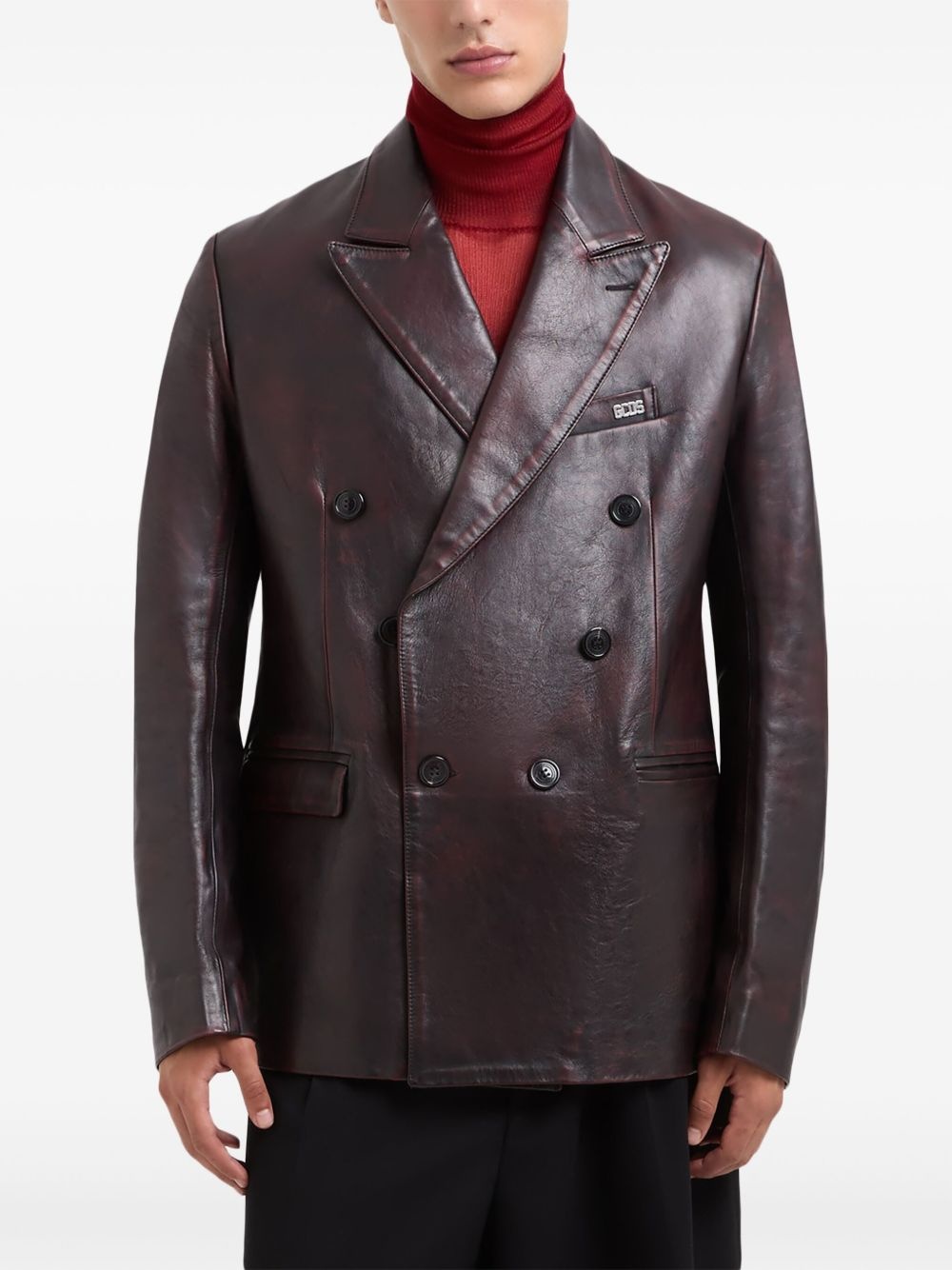 leather double-breasted blazer - 4