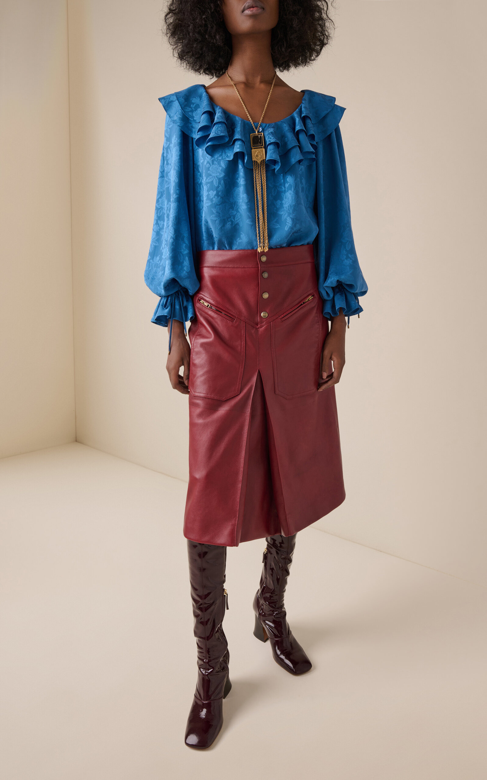 Leather Midi Skirt burgundy - 2
