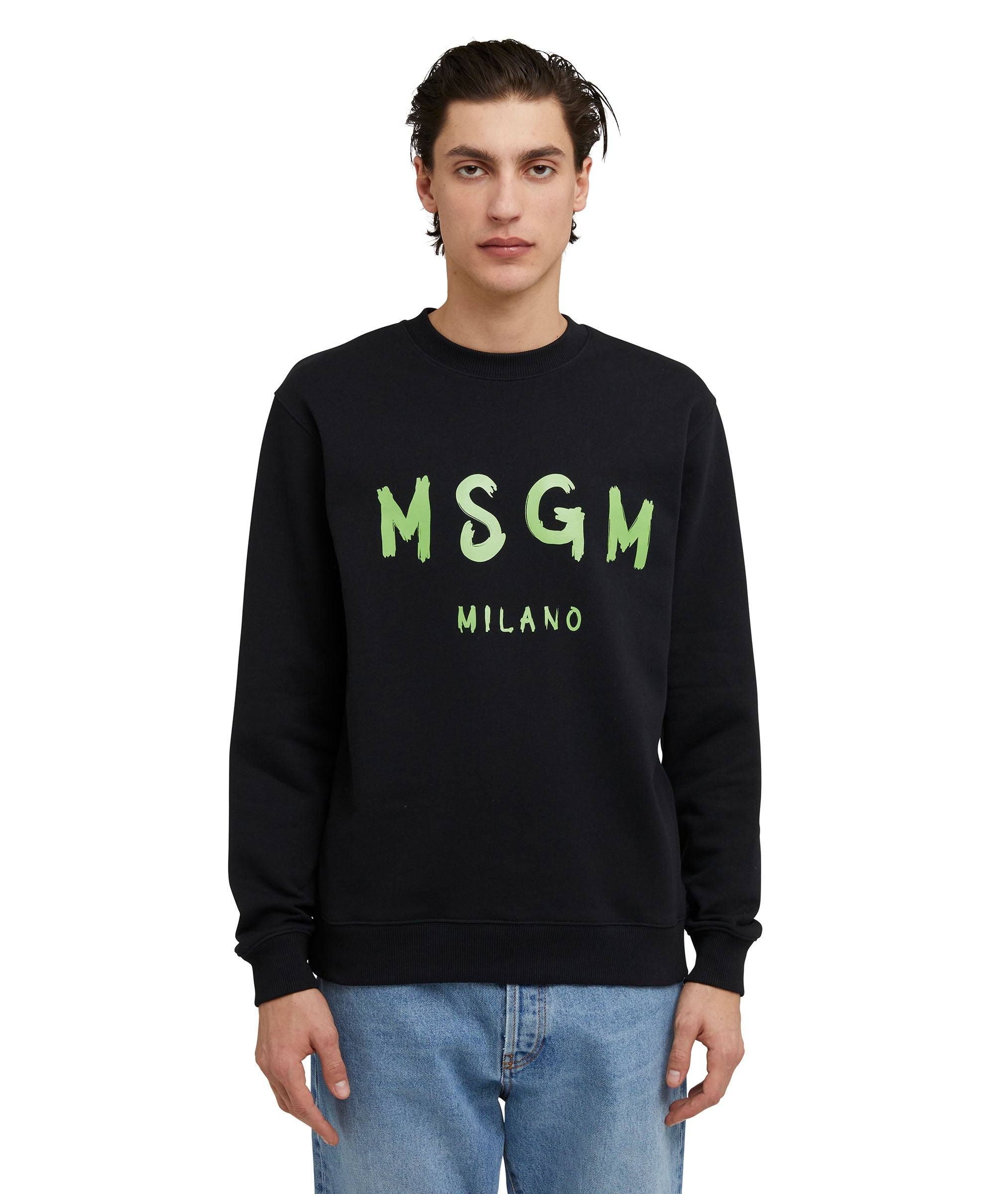 Solid color cotton crewneck sweatshirt with brushed MSGM logo - 2